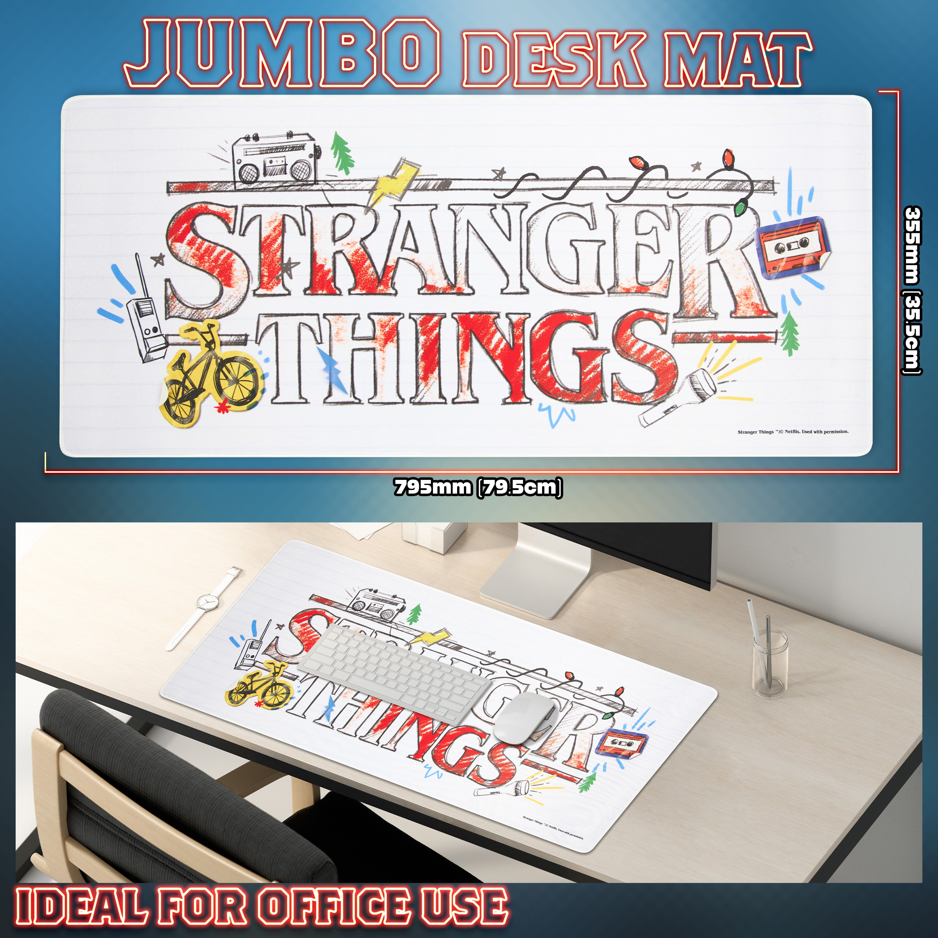 Stranger Things Desk Mat Large -Desk Protector Mat  - White - Get Trend