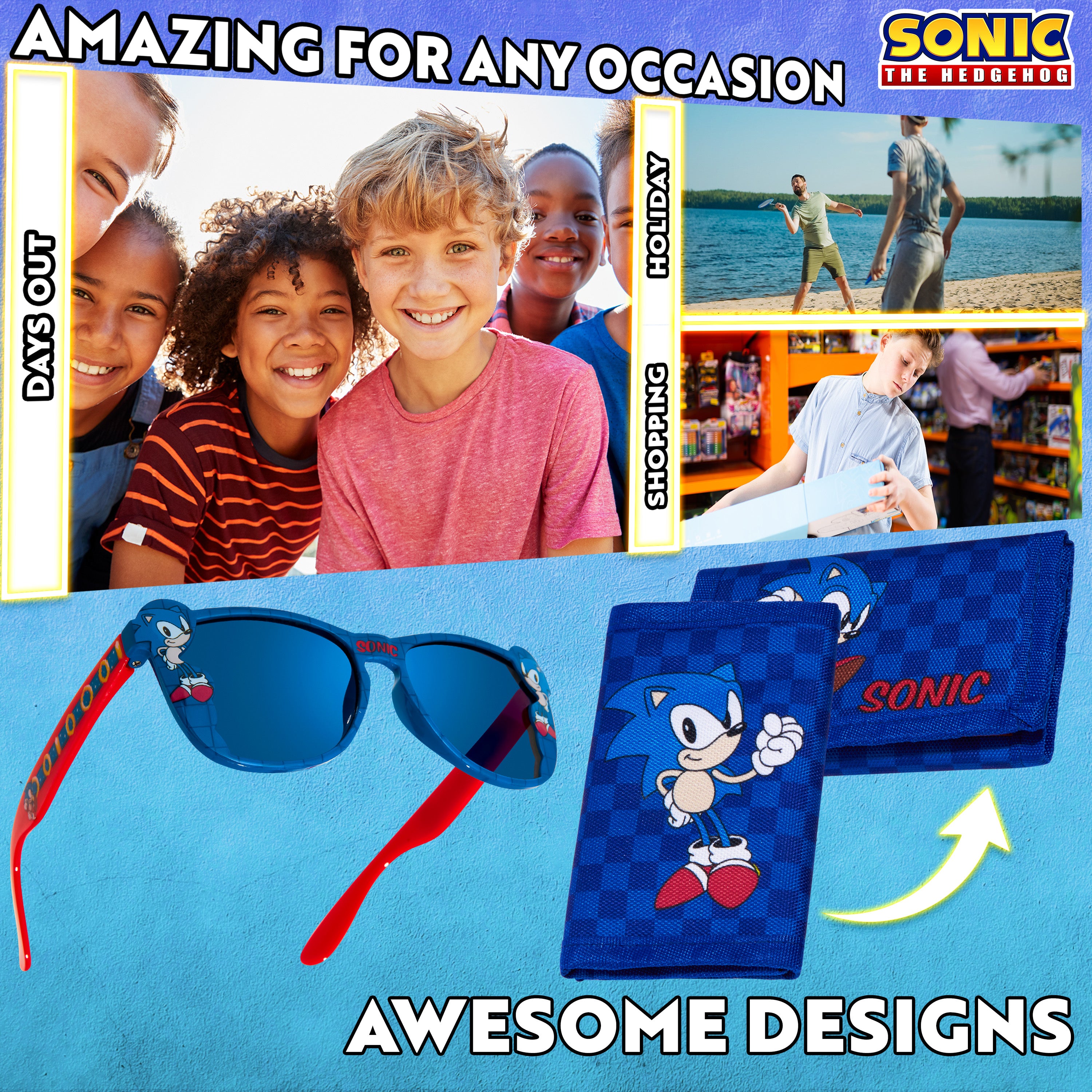 Sonic The Hedgehog Boys UV Protection Sunglasses and Trifold Wallet Set - Get Trend