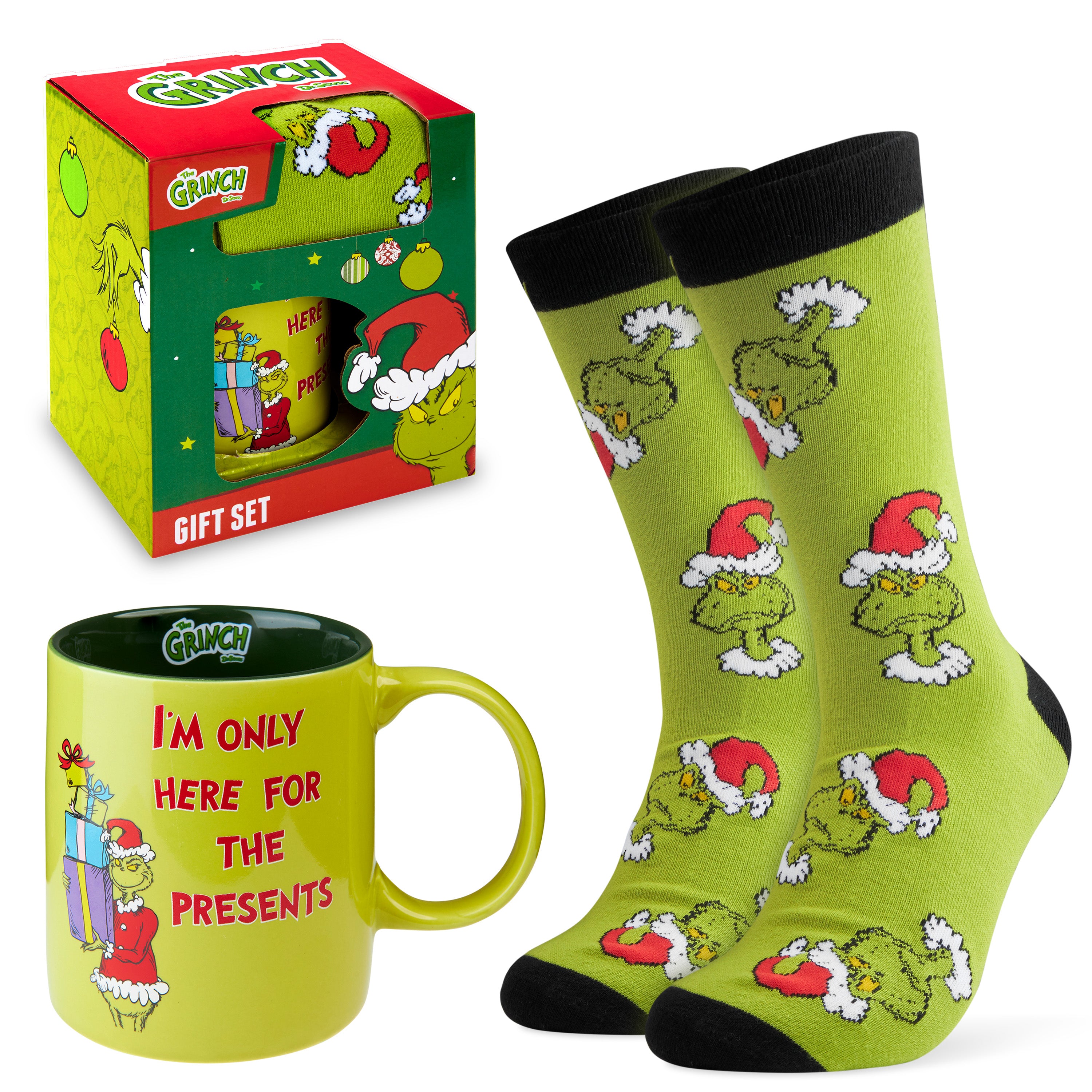 The Grinch Mug and Socks Gift Set Calf Socks and 325ml Mug - Gifts for Him - Get Trend