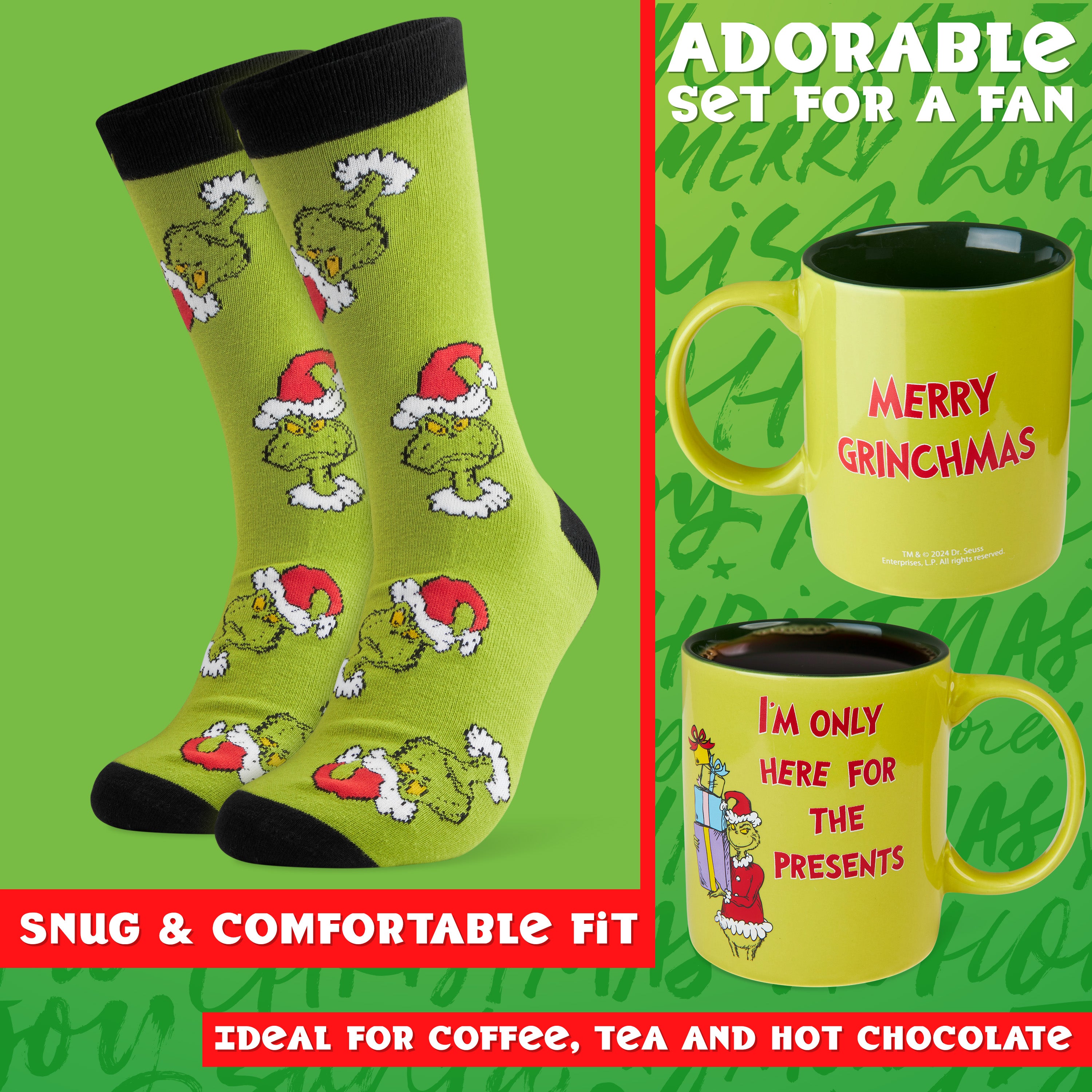 The Grinch Mug and Socks Gift Set Calf Socks and 325ml Mug - Gifts for Him - Get Trend