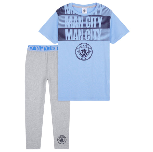 Manchester City FC Boys Pyjamas Set - Nightwear PJs for Kids -  Blue & Grey - Get Trend