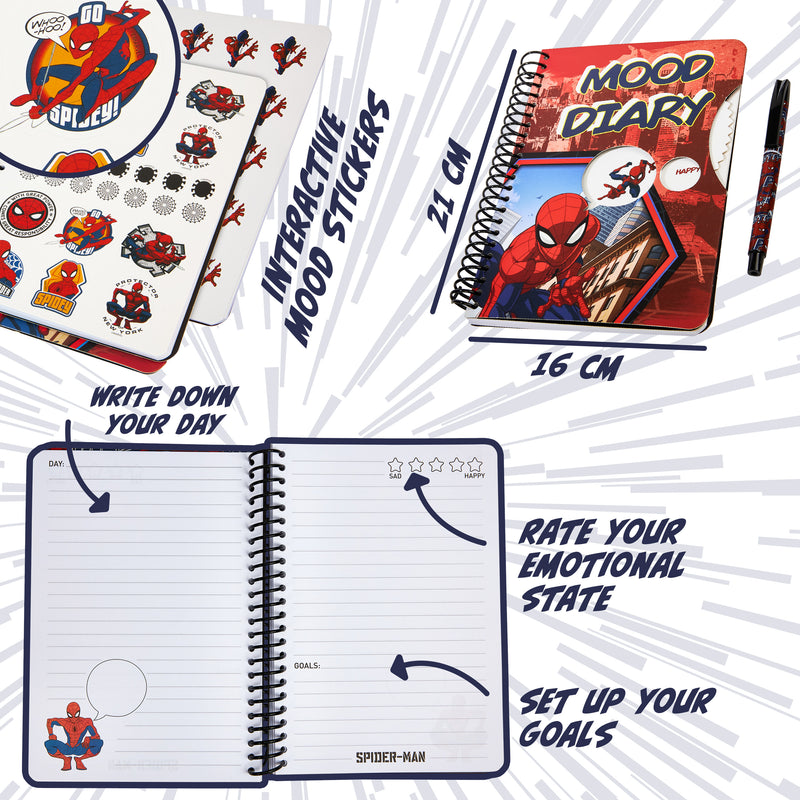 Marvel Kids Diary - Spiderman Mood Journal with Stickers and Pen - Get Trend