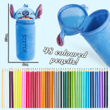 Disney Stitch Pencil Case with 48 Colouring Pencils Included - Blue - Get Trend