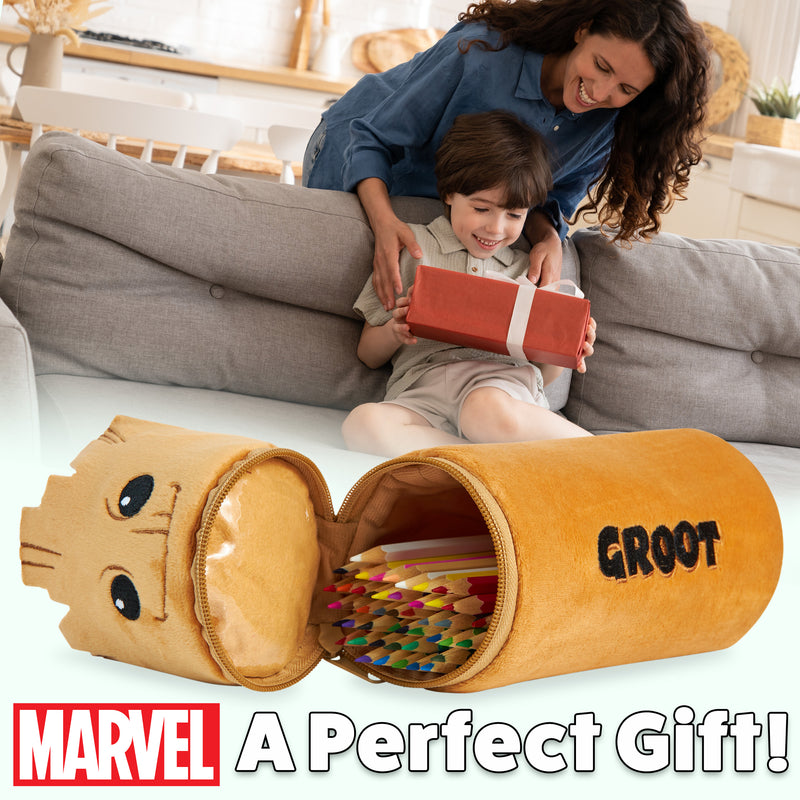 Marvel Pencil Case with 48 Colouring Pencils Included - Brown Groot - Get Trend