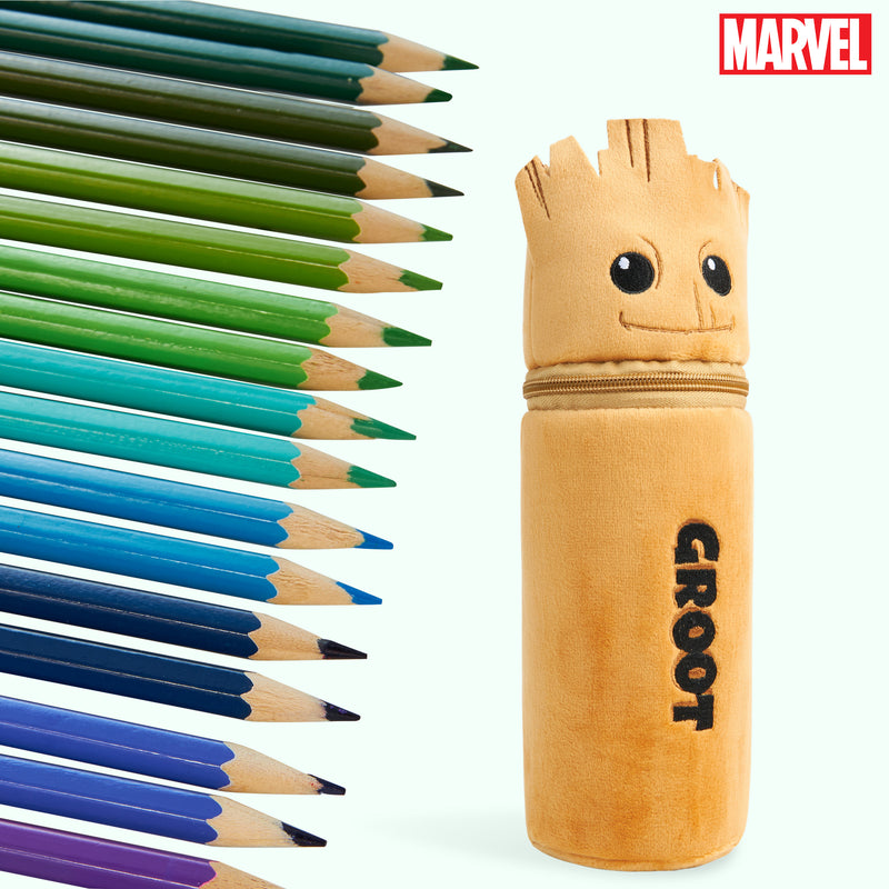 Marvel Pencil Case with 48 Colouring Pencils Included - Brown Groot - Get Trend
