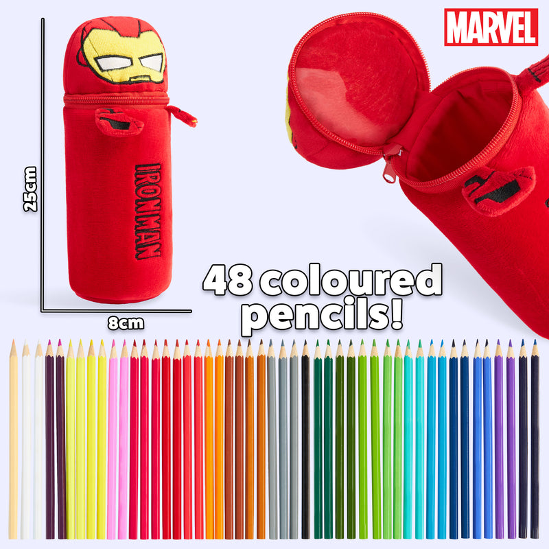 Marvel Pencil Case with 48 Colouring Pencils Included - Red Iron Man - Get Trend
