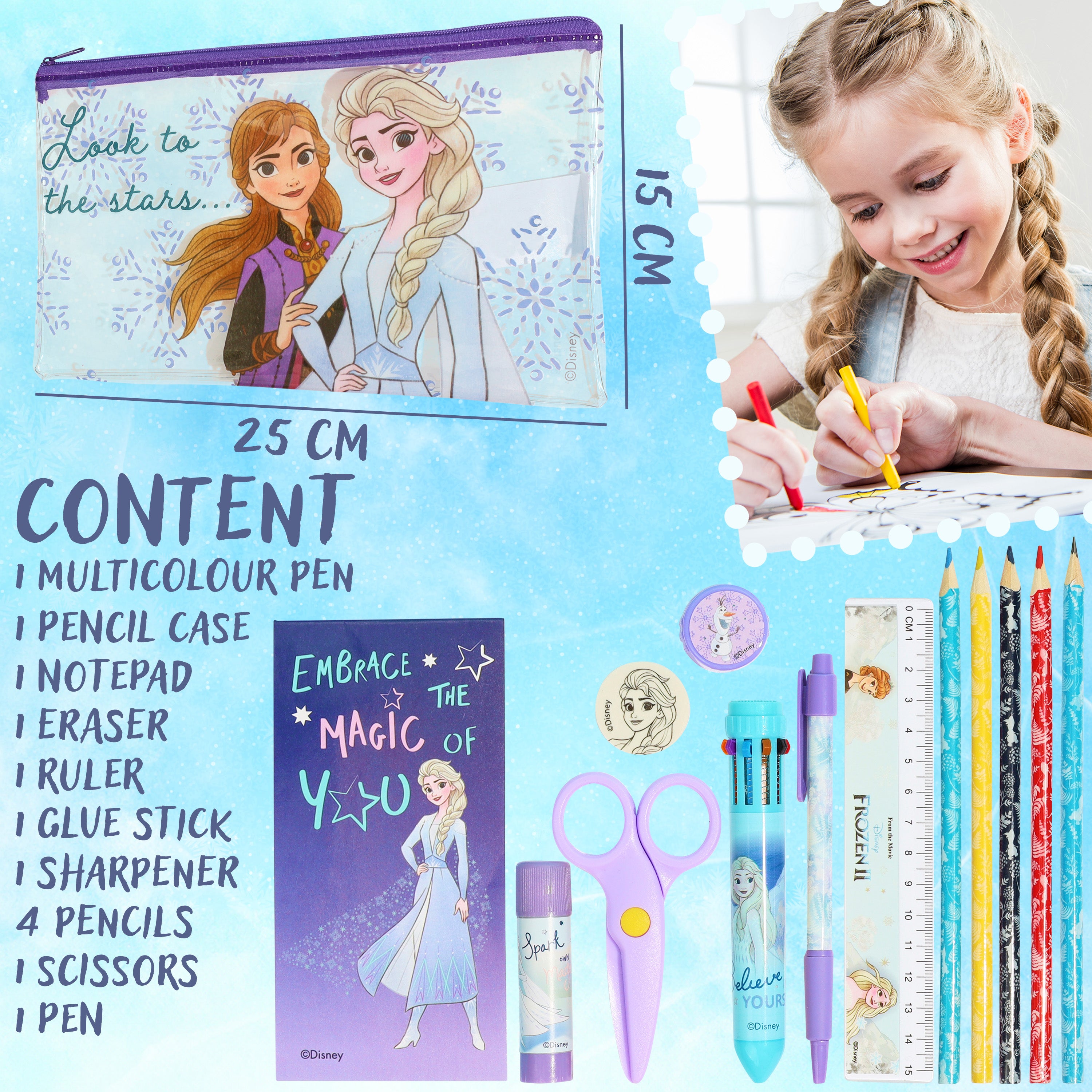 Disney Frozen Girls Pencil Case with Cute Stationery Included, School Supplies - Get Trend