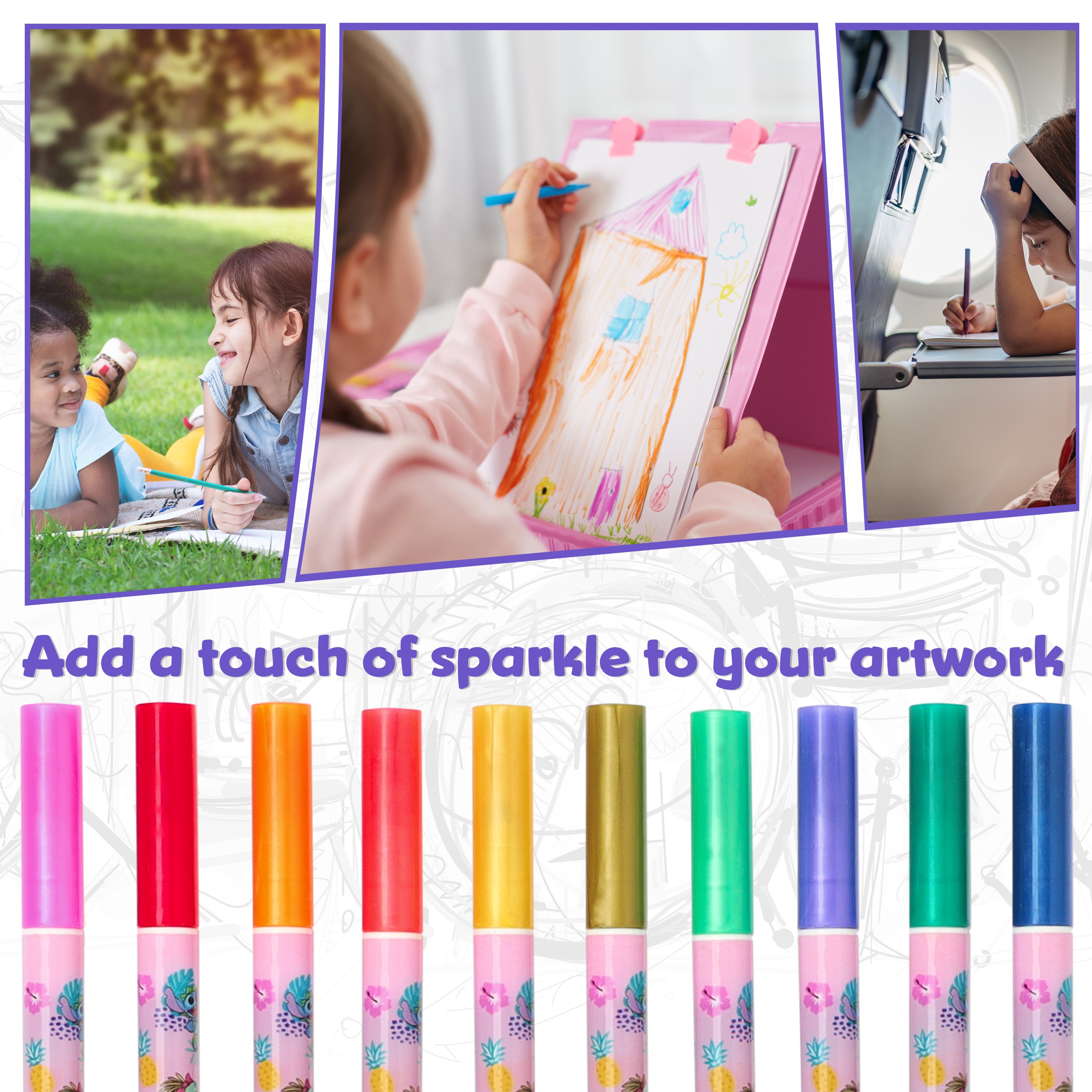 Disney Stitch  Glitter Gel Pens for Kids, Coloured Pens Pack of 10s - Kids Gifts - Get Trend