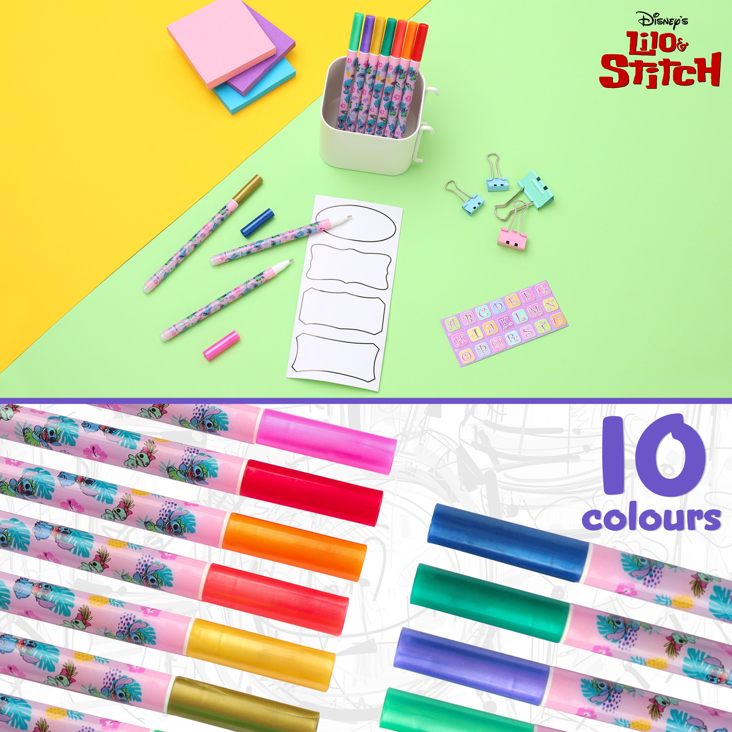 Disney Stitch  Glitter Gel Pens for Kids, Coloured Pens Pack of 10s - Kids Gifts - Get Trend
