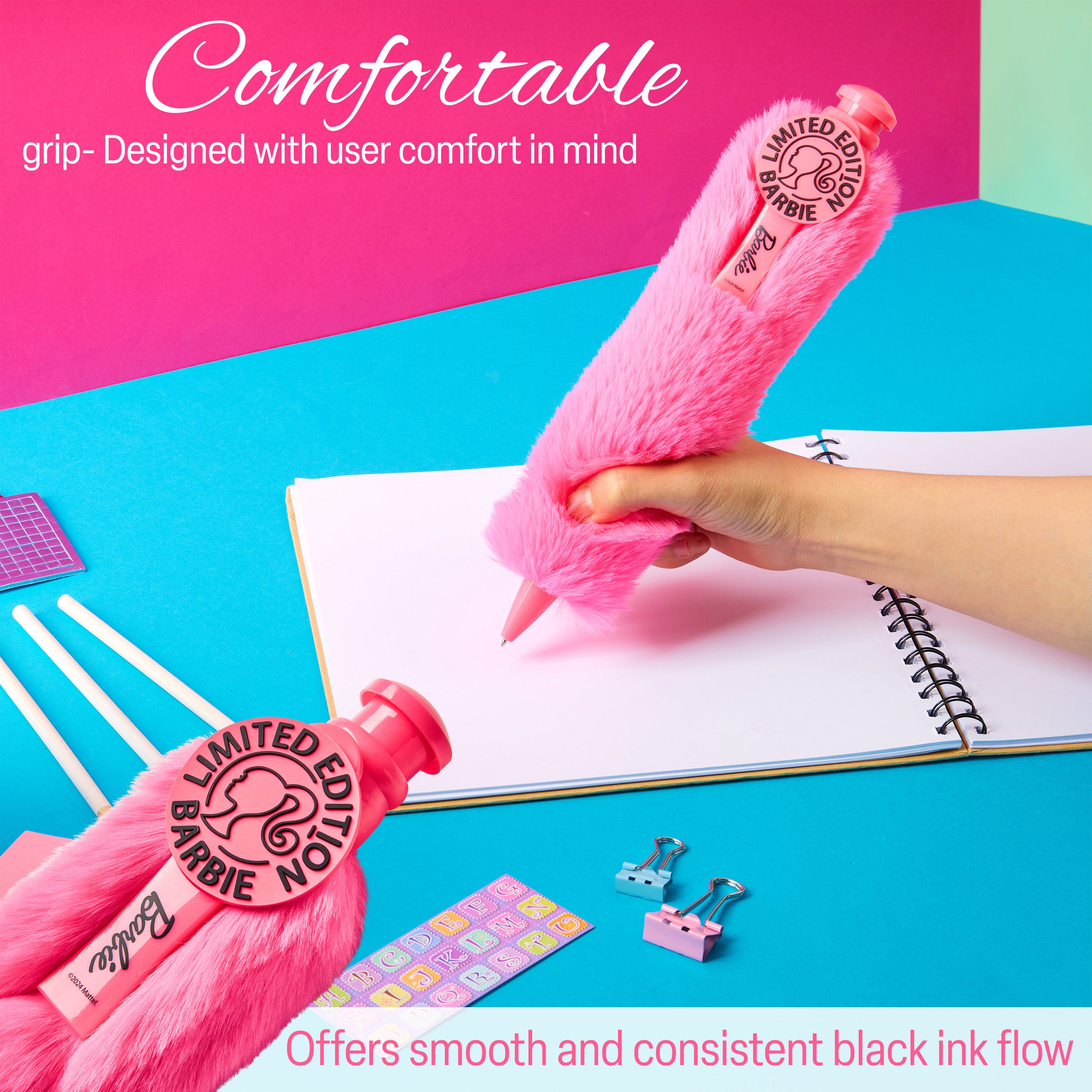 Barbie Retractable Ballpoint Pen Black Ink, Fluffy Novelty Pen - Gifts for Her - Get Trend