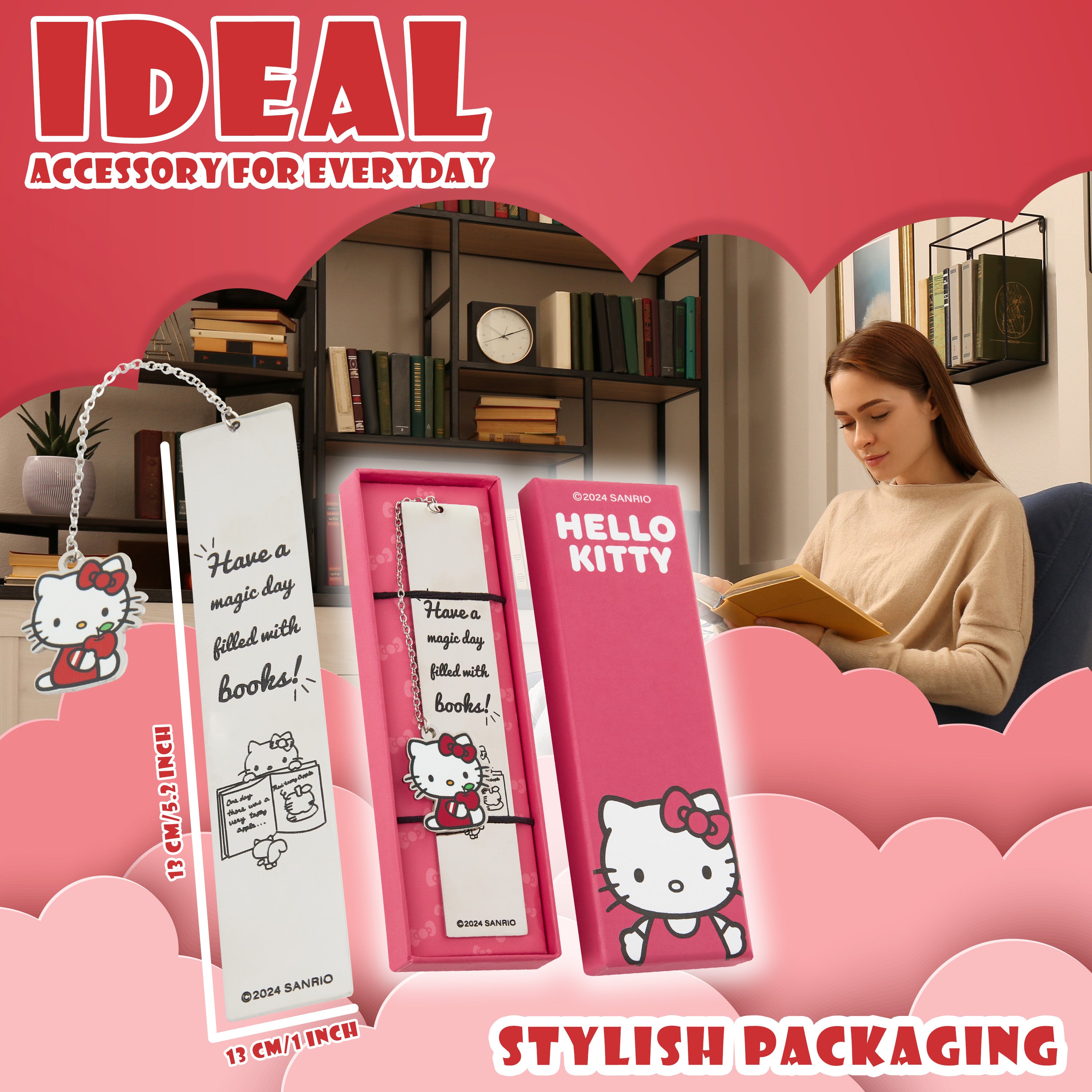 Hello Kitty Metal Bookmark with Hanging Charm, School University Reading Gifts - Get Trend