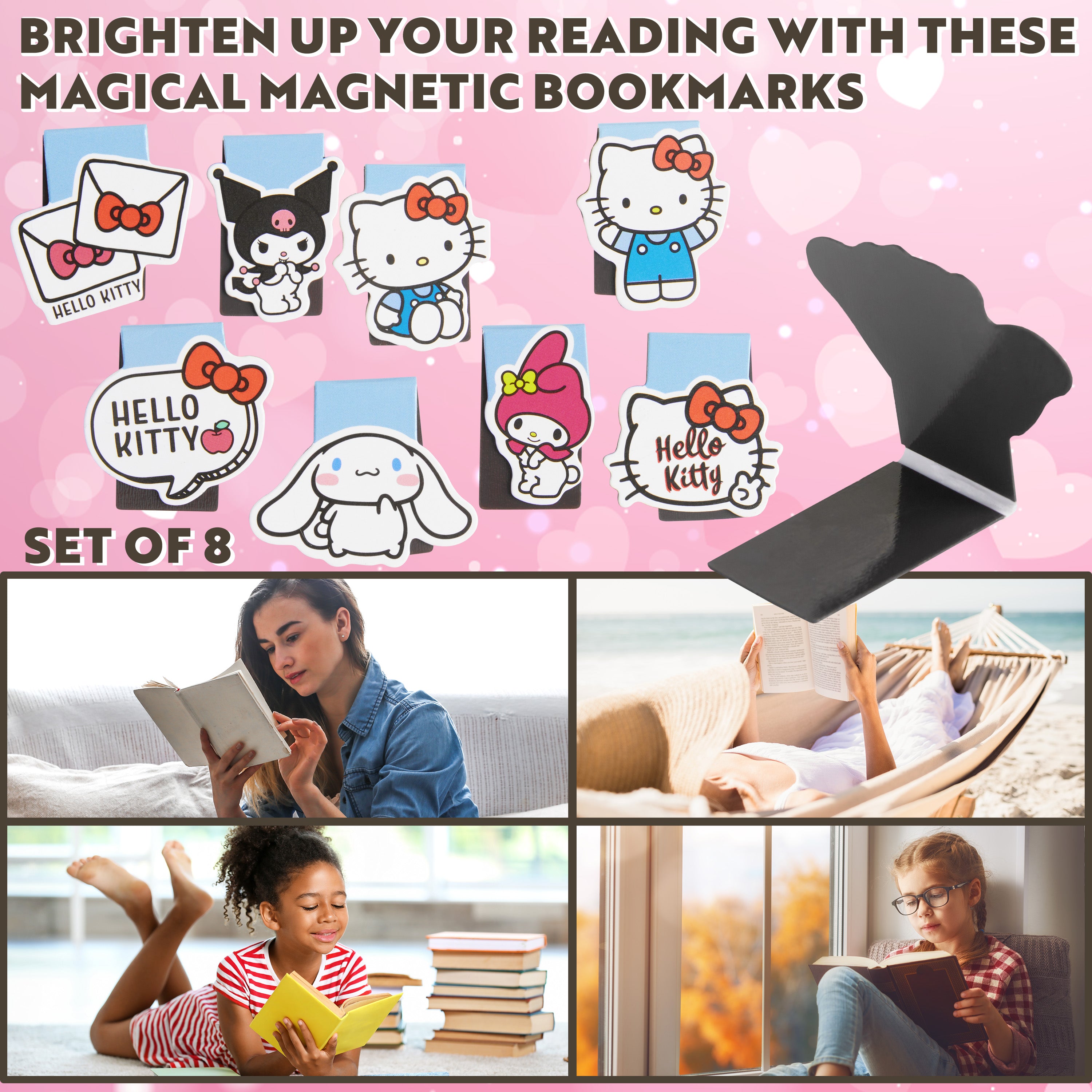 Hello Kitty Magnetic Bookmark Page Clip Pack of 8 School Reading Gifts for Her (Blue 8 Pack) - Get Trend