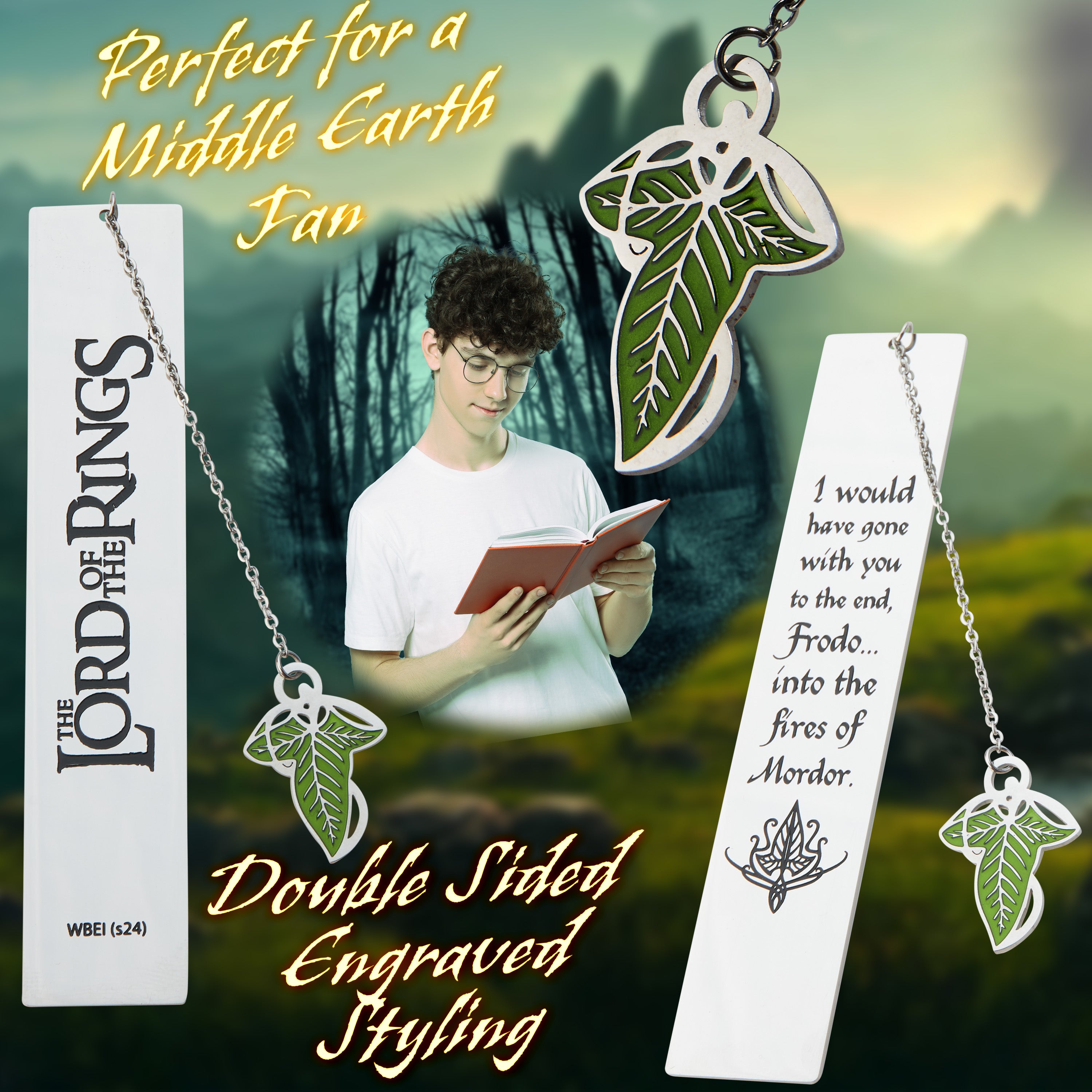 Lord of The Rings Metal Bookmarks Adults Teens Kids with Gift Box Book Marker with Quote and Charm - School University Graduation Reading Gift Box (Silver with Leaf) - Get Trend