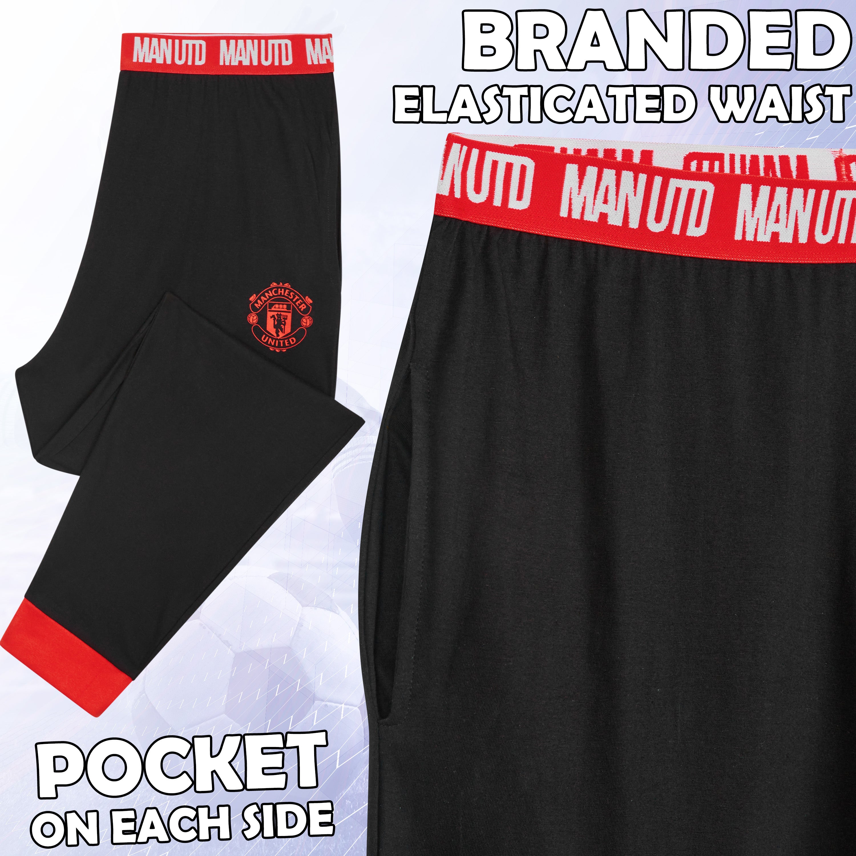 Manchester United F.C. Mens Pyjamas Set, Cotton Loungewear - Man United Gifts - Get Trend
