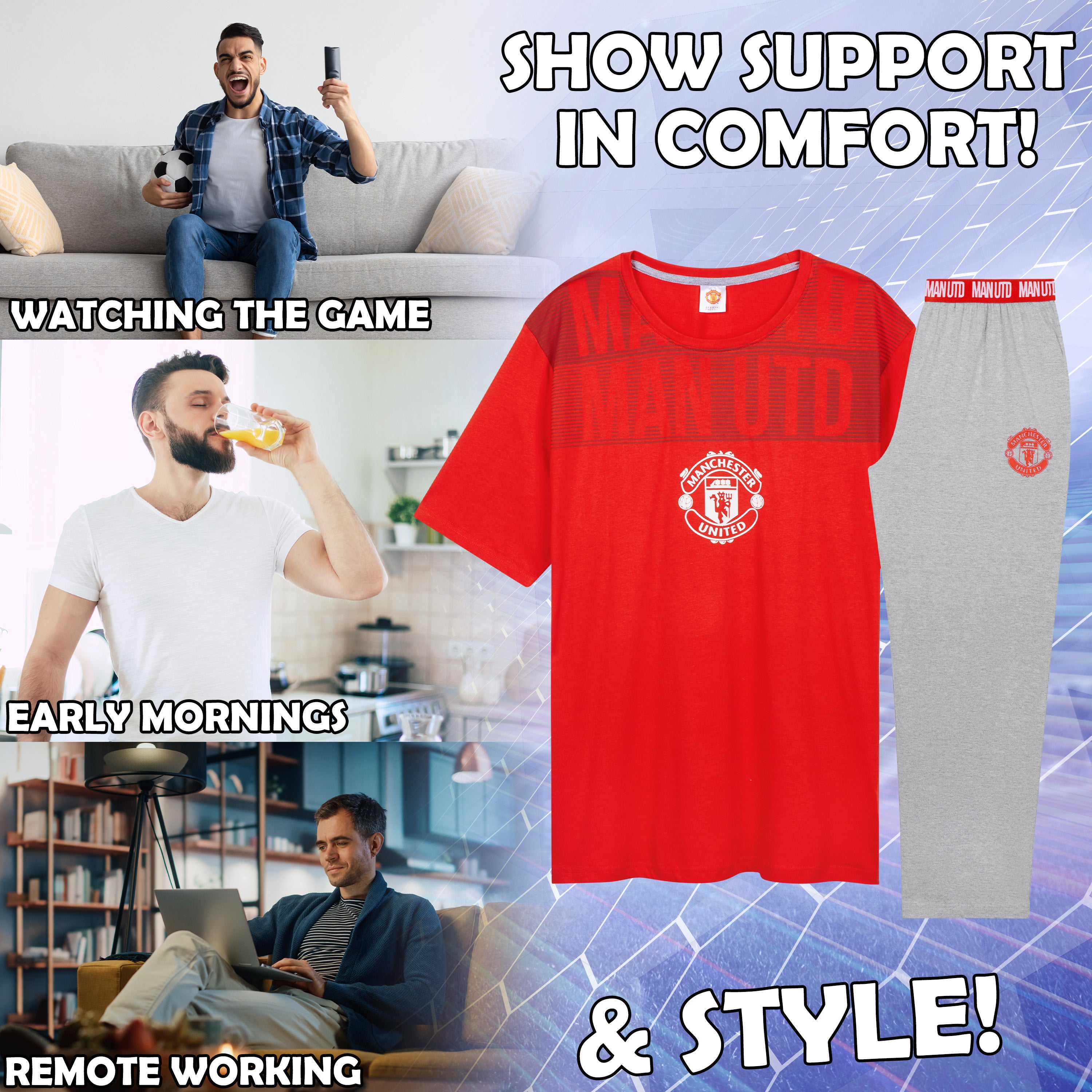 Manchester United F.C. Mens Pyjamas Set, Cotton Loungewear - Man United Gifts - Get Trend