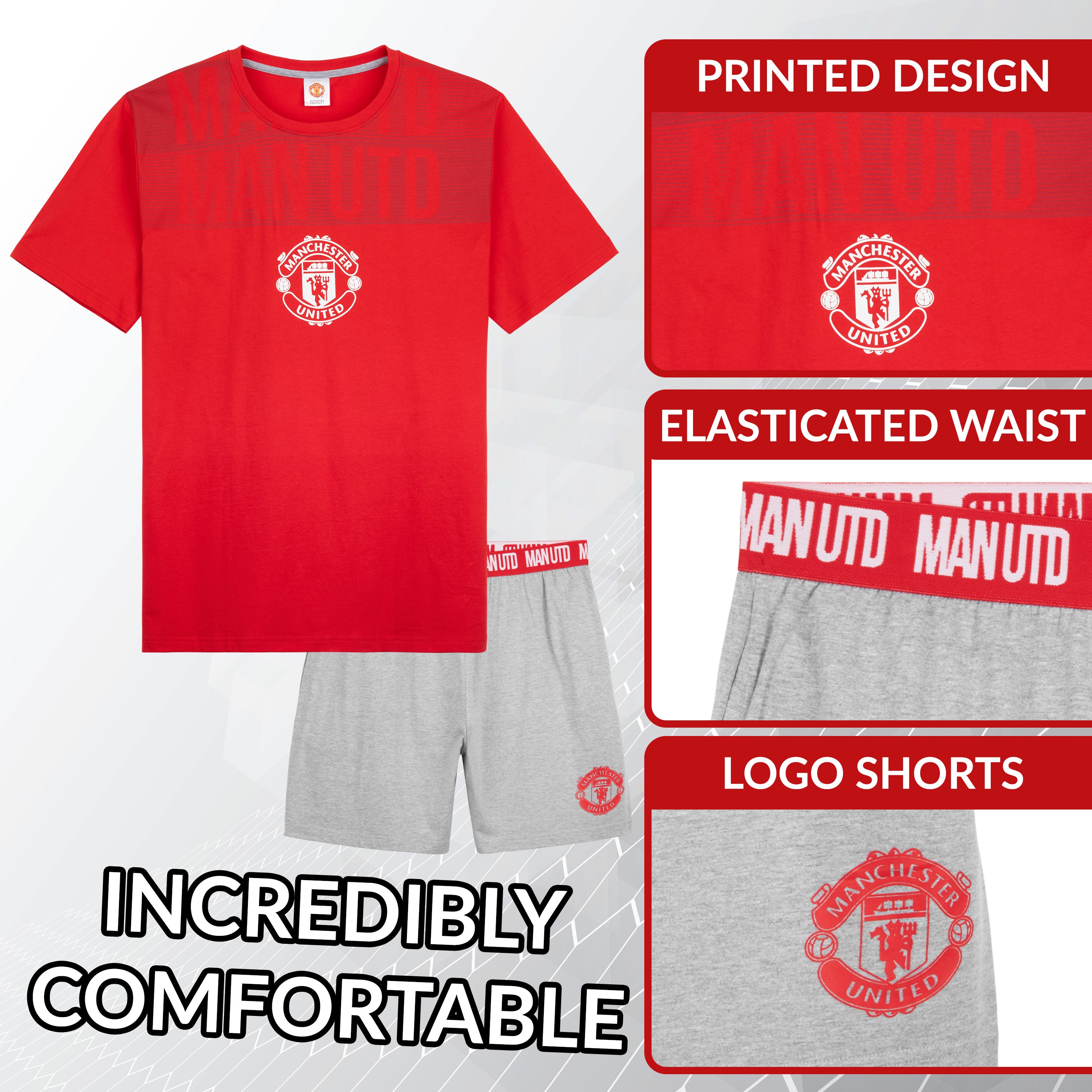 Manchester United F.C. Mens Short Pyjamas Set, Breathable 2 Piece Lounge Wear - Man United Gifts for Men - Get Trend