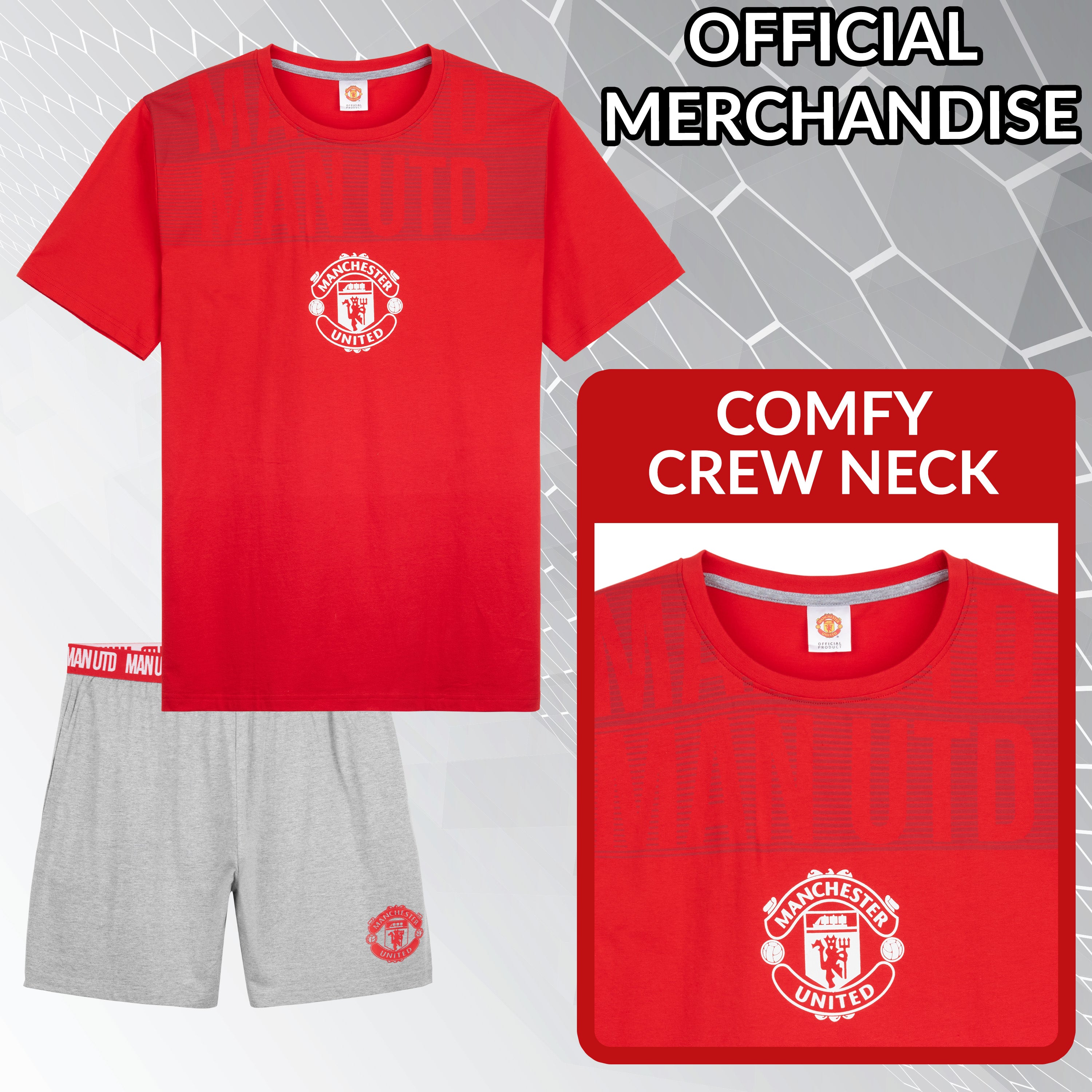 Manchester United F.C. Mens Short Pyjamas Set, Breathable 2 Piece Lounge Wear - Man United Gifts for Men - Get Trend