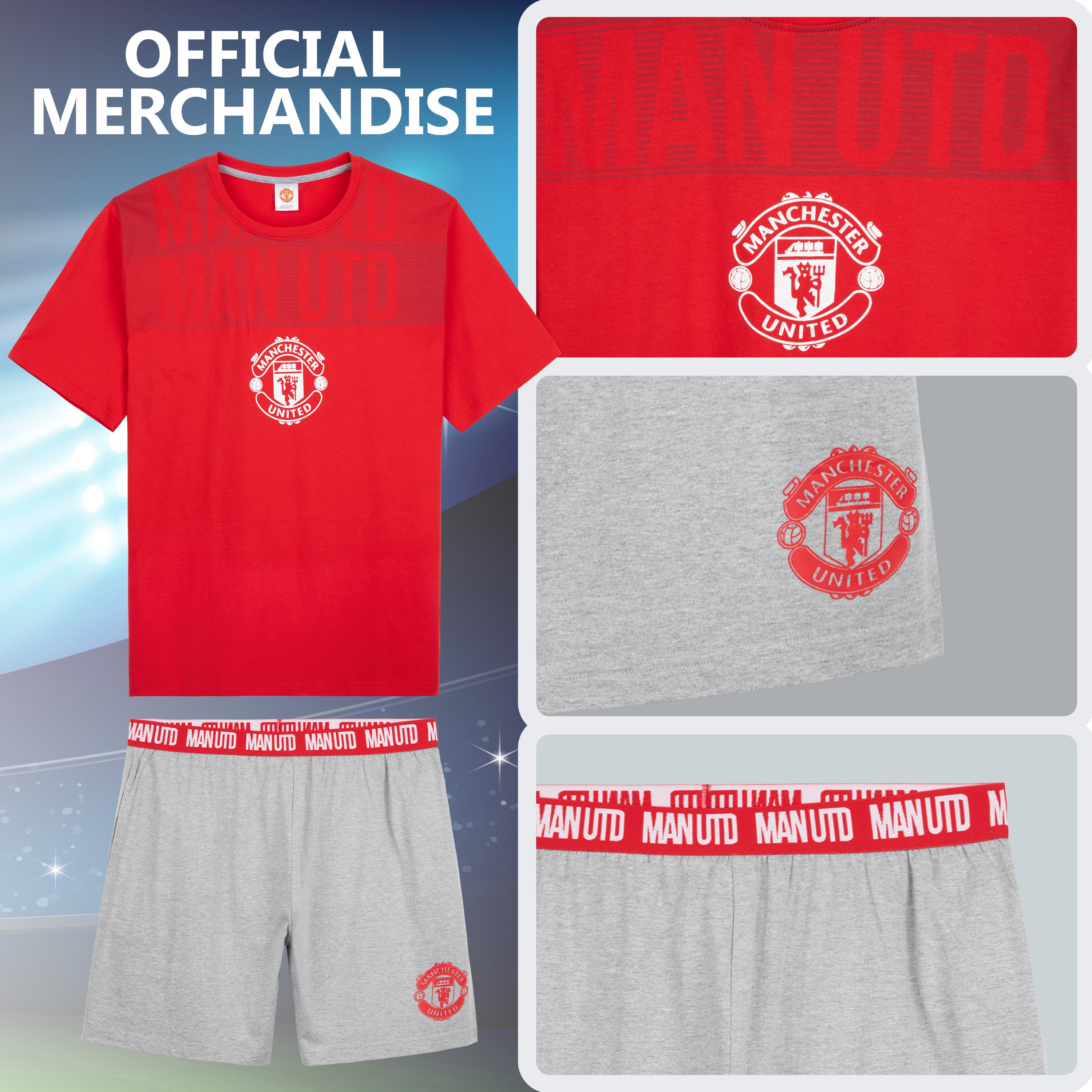 Manchester United Short Pyjama for Boys (UK, Age, 11 Years, 12 Years, Regular, Red/Grey) - Get Trend