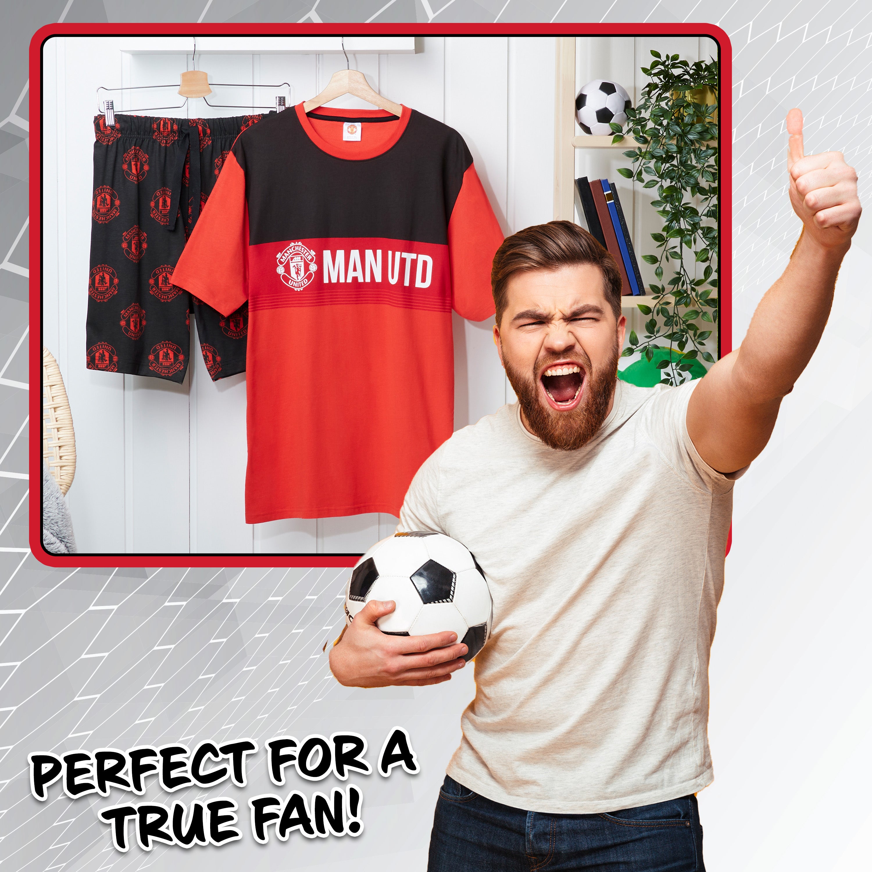 Manchester United F.C. Mens Short Pyjamas Set, Breathable 2 Piece Lounge Wear - Man United Gifts for Men - Get Trend