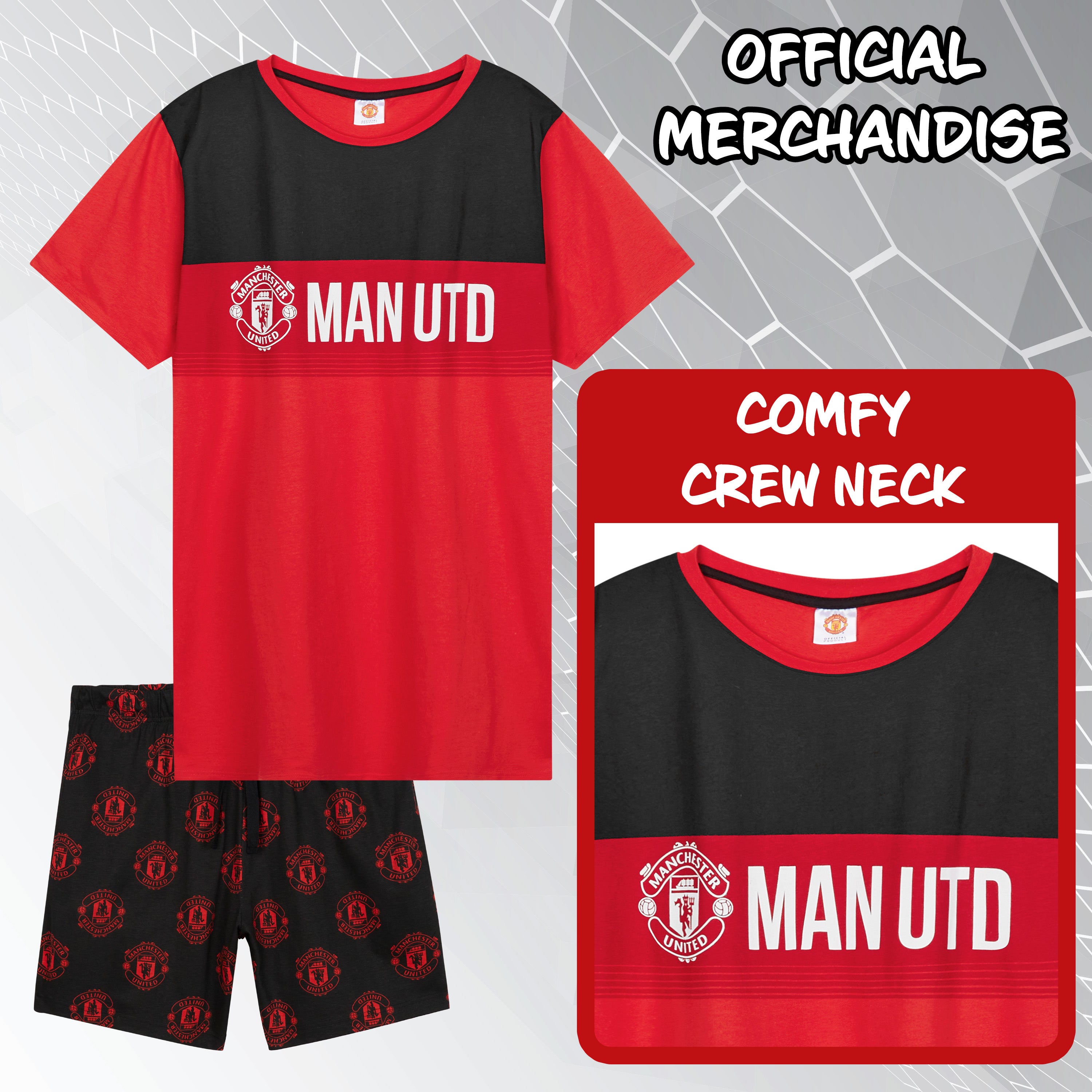 Manchester United F.C. Mens Short Pyjamas Set, Breathable 2 Piece Lounge Wear - Man United Gifts for Men - Get Trend