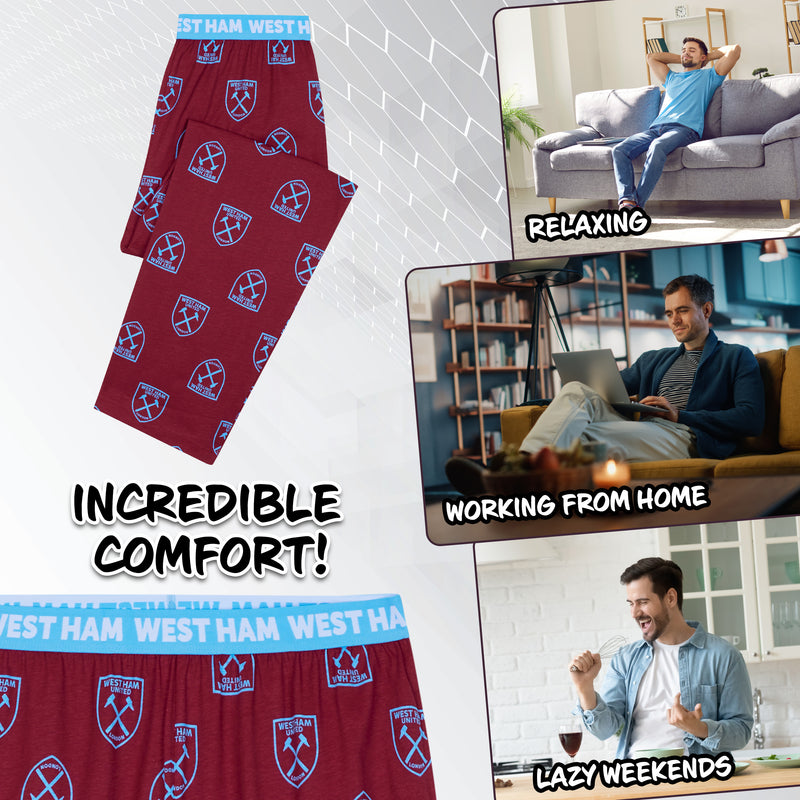 West Ham United F.C. Mens Pyjama Bottoms, Cotton Lounge Pants - Get Trend