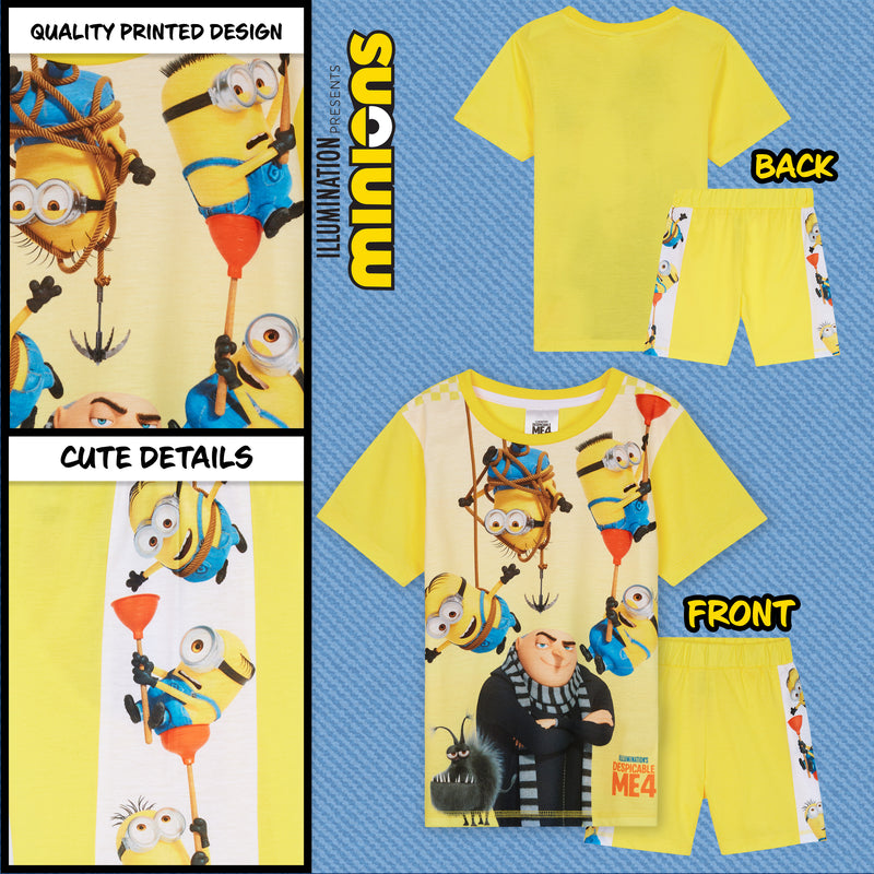 MINIONS Boys Short Pyjamas Set, Soft Breathable Lounge Wear - Yellow/Multi - Get Trend