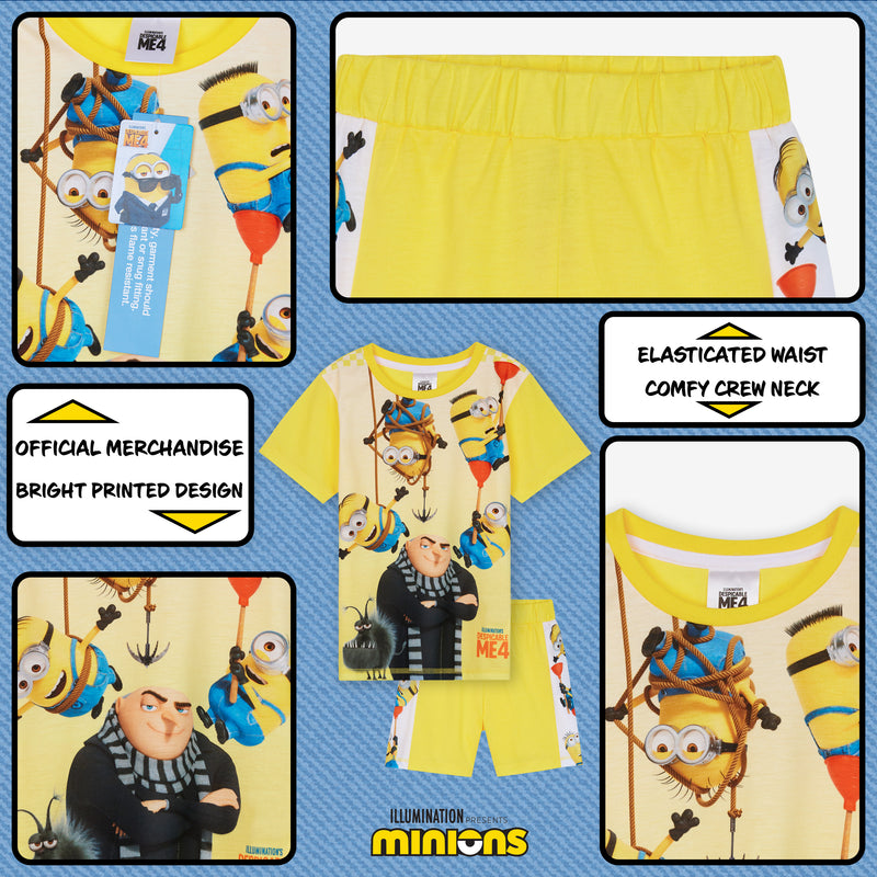 MINIONS Boys Short Pyjamas Set, Soft Breathable Lounge Wear - Yellow/Multi - Get Trend