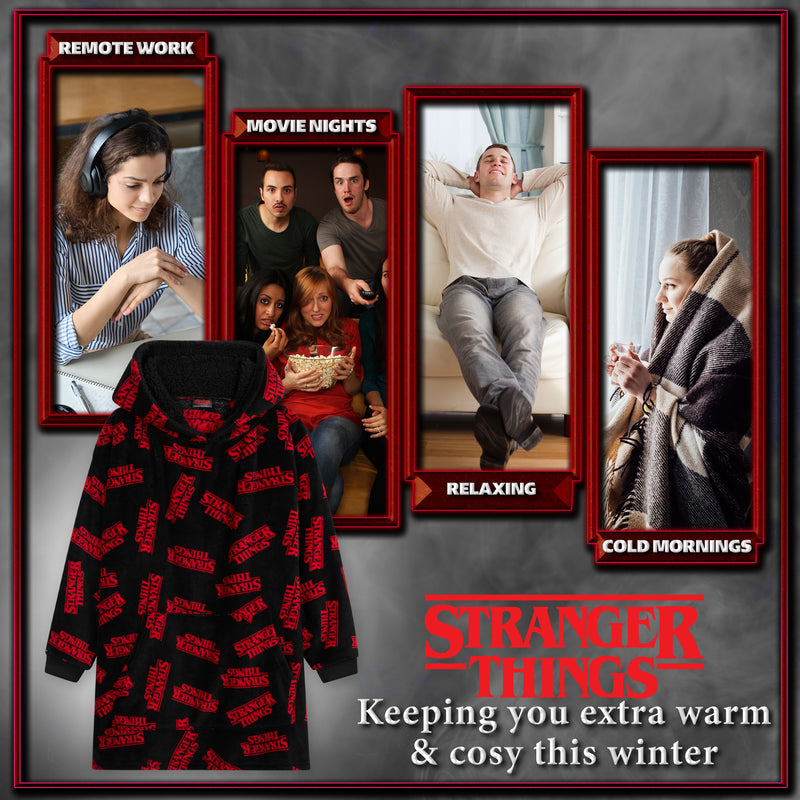 Stranger Things Blanket Hoodie for Men &  Women - Black & Red - Get Trend