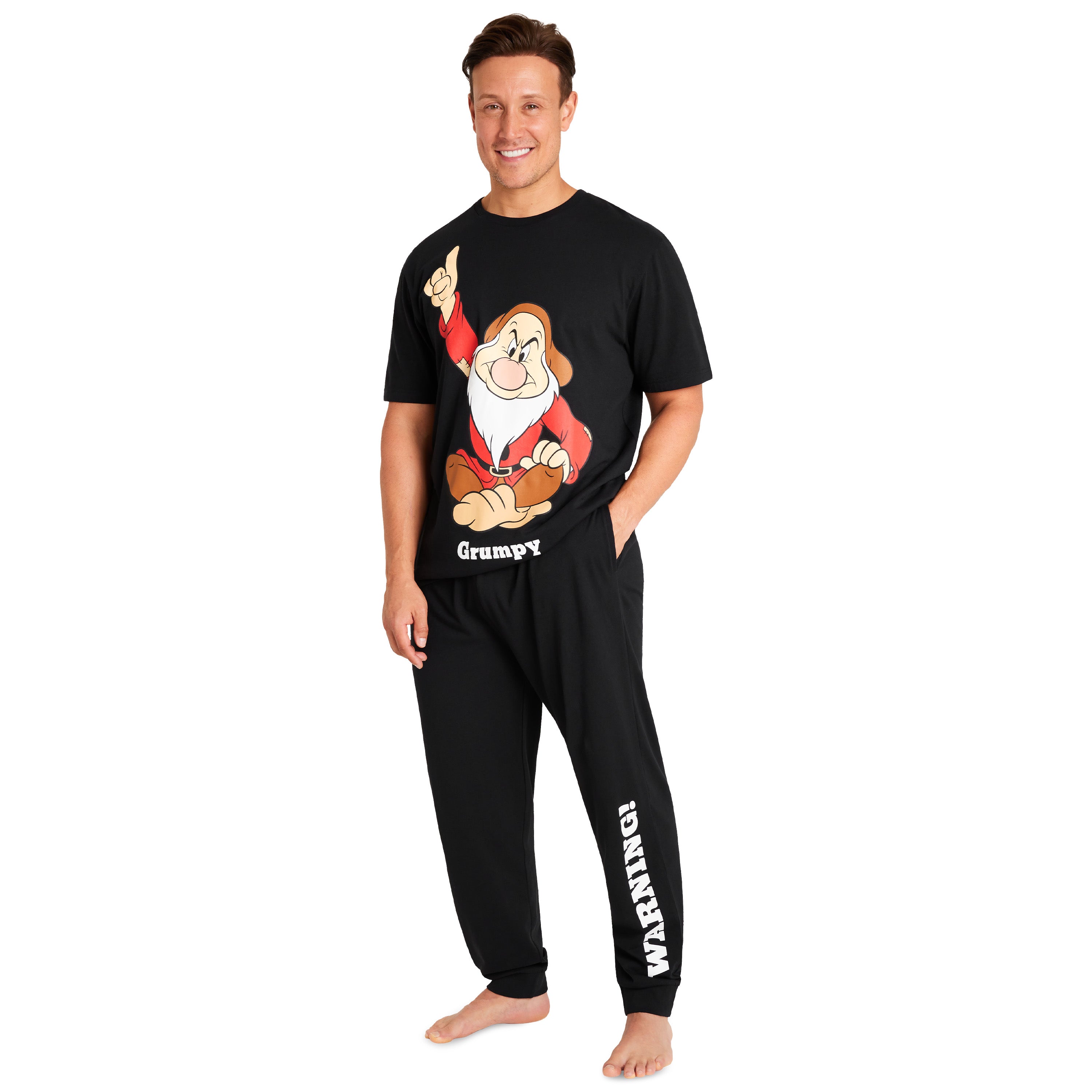 Disney Mens Pyjamas, Nightwear Set T-Shirt Long Bottoms Grumpy