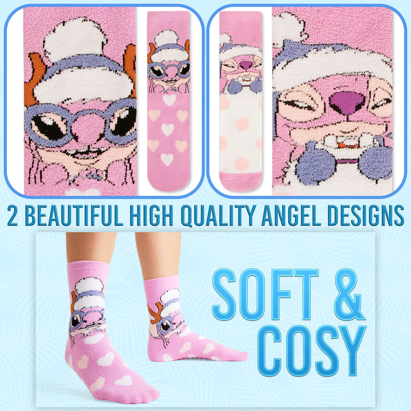 Disney Slippers Socks Women 2 Pack Fluffy Socks Non Slip - Angel - Get Trend