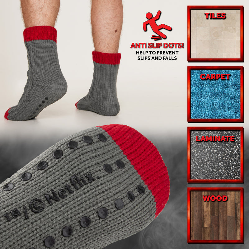 Stranger Things Fluffy Socks for Men - Grey and Red - Get Trend