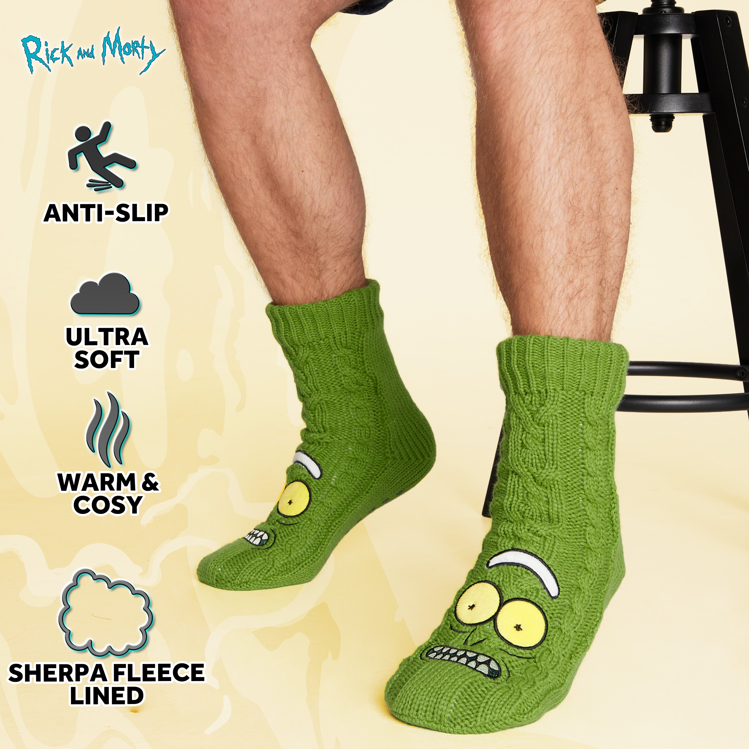 RICK AND MORTY Fluffy Socks for Men Teenagers Soft and Warm Slipper Socks with Non Slip Grip Pads One Size Mens Gifts - Get Trend