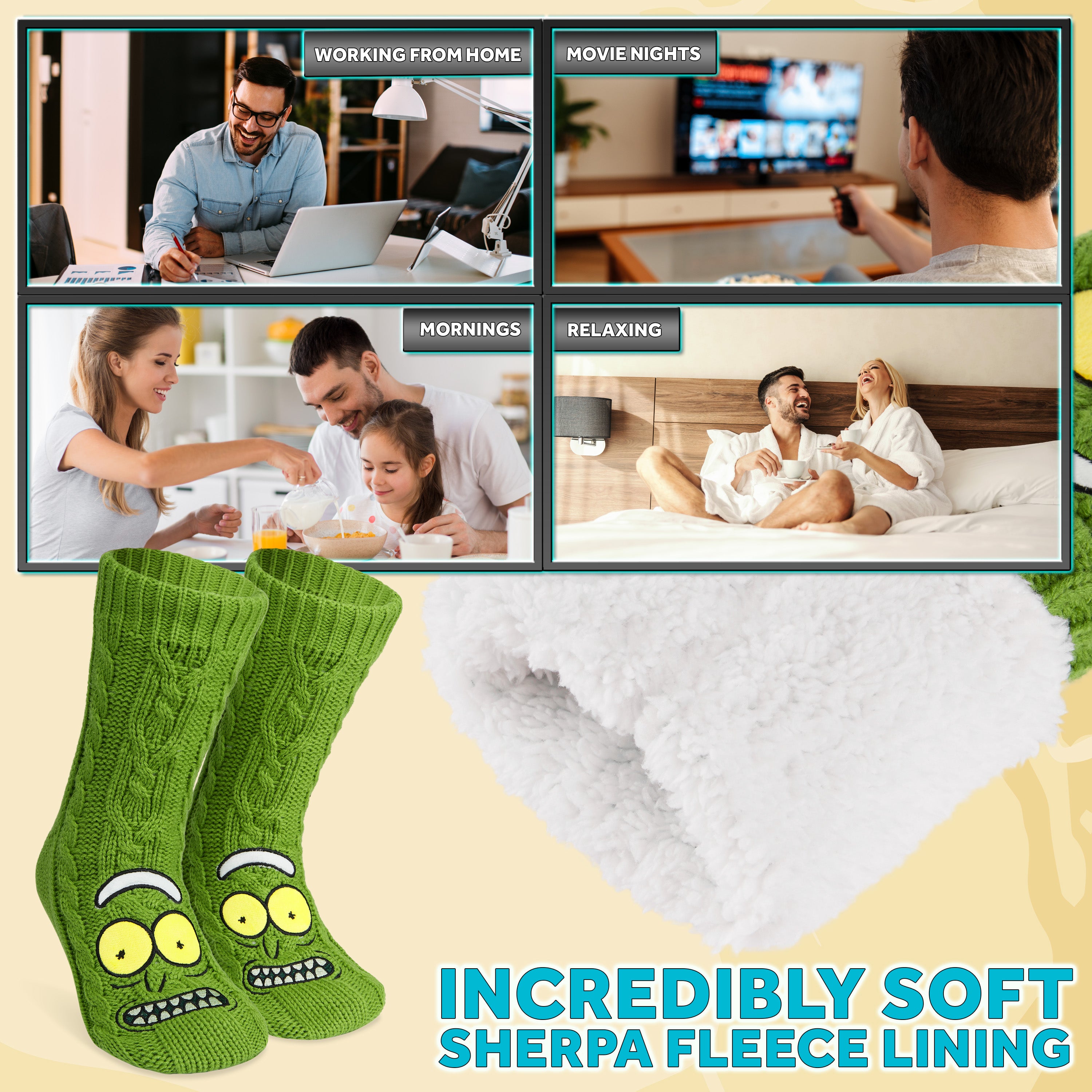 RICK AND MORTY Fluffy Socks for Men Teenagers Soft and Warm Slipper Socks with Non Slip Grip Pads One Size Mens Gifts - Get Trend
