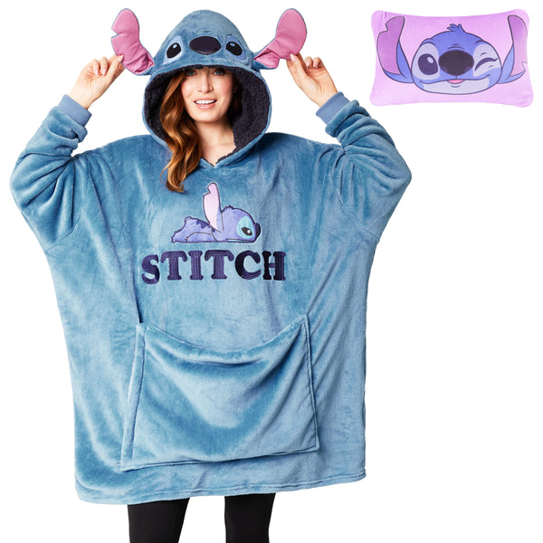 Disney Blanket Hoodie - Adults 2 in 1 Oversized Fleece Hoodie - Stitch - Get Trend