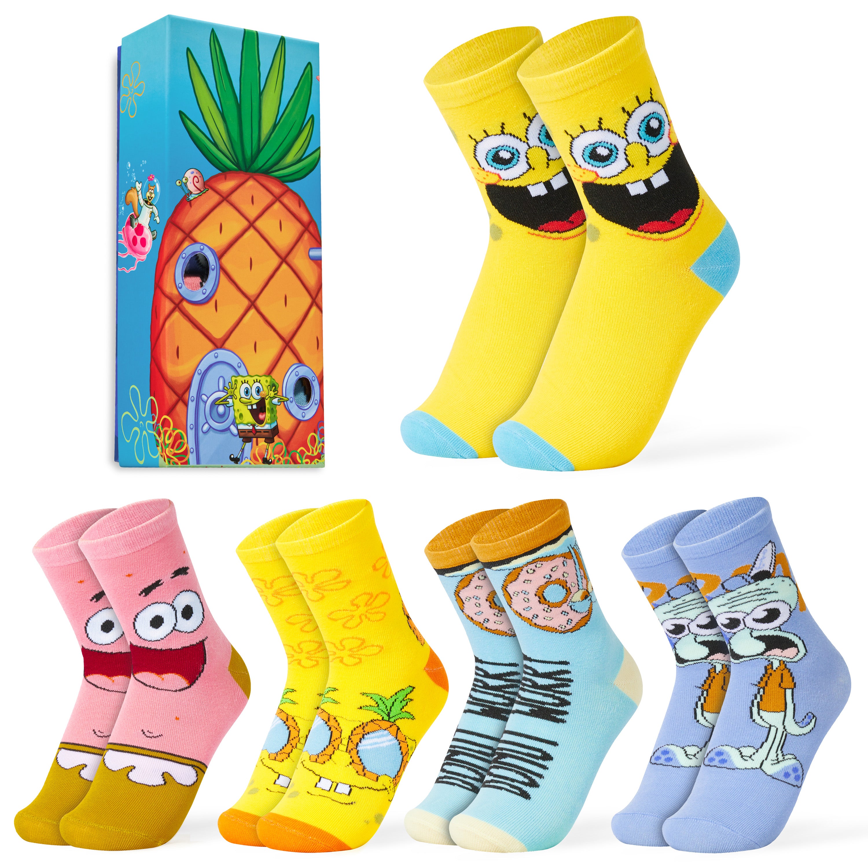 SPONGEBOB SQUAREPANTS Boys Calf Socks, Soft Breathable Kids Socks Pack of 5 - Boys Gifts - Get Trend