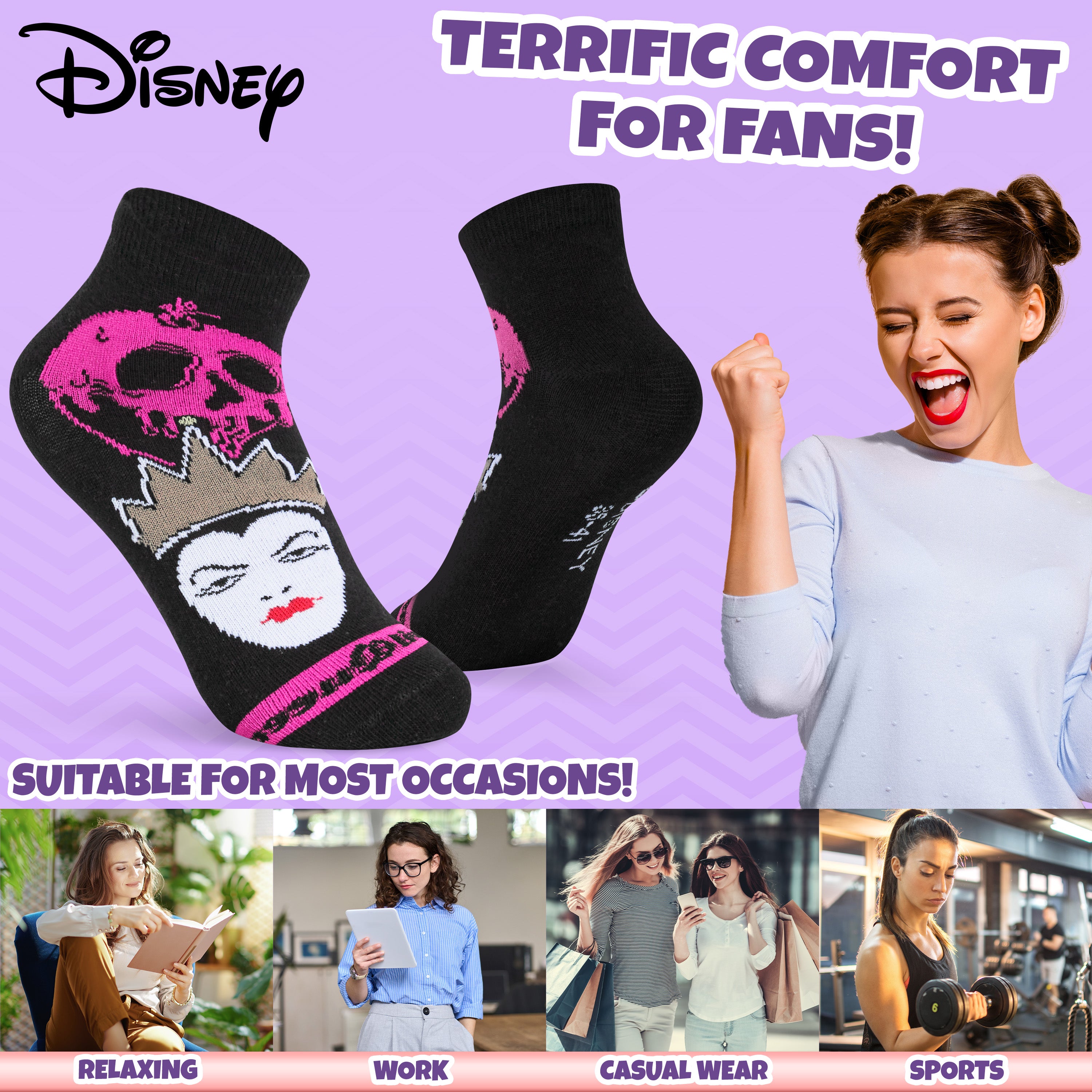 Disney Womens Ankle Socks, Soft and Breathable Socks Pack of 5 - Gifts for Her - Get Trend