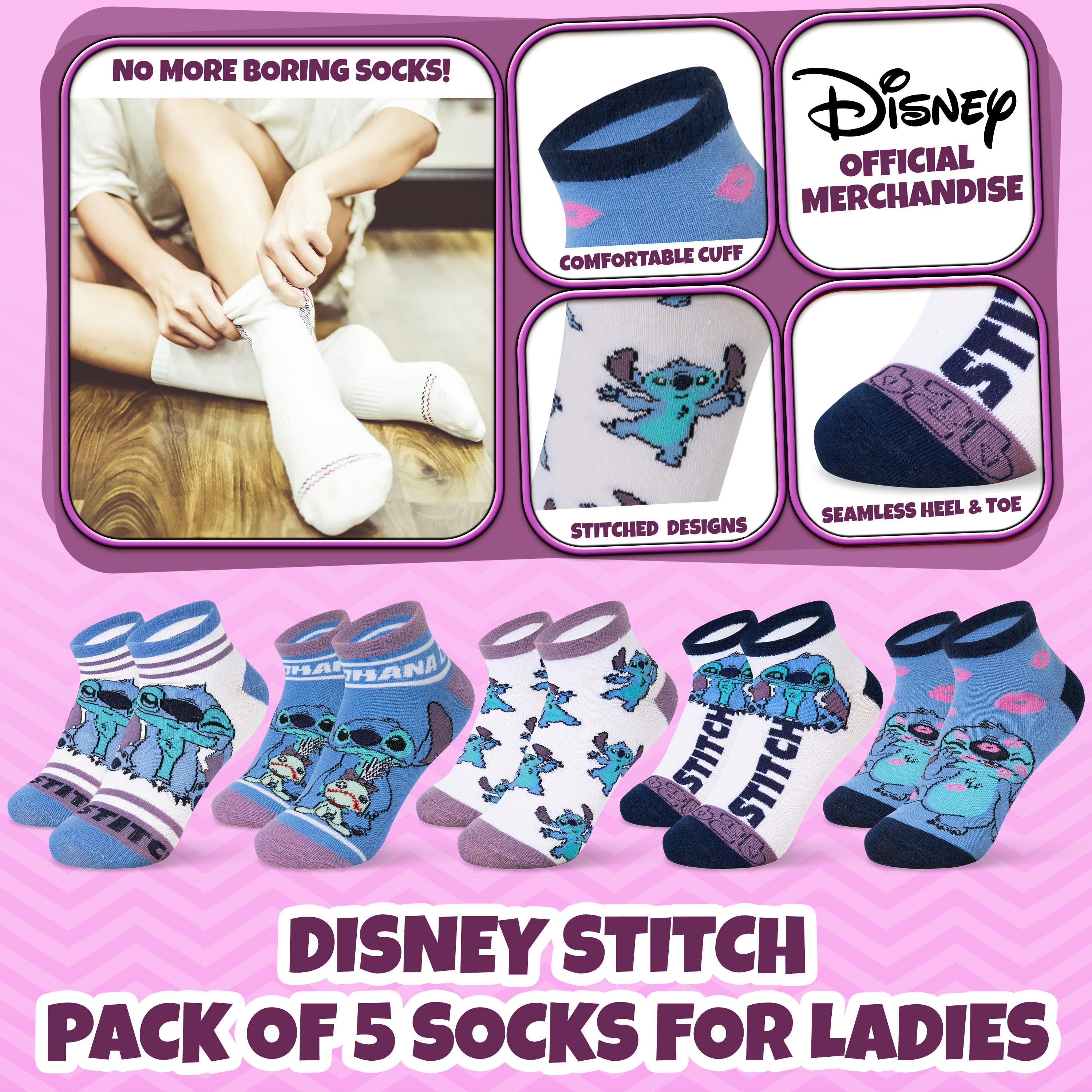 Disney Womens Ankle Socks, Soft and Breathable Socks Pack of 5 - Gifts for Her - Get Trend
