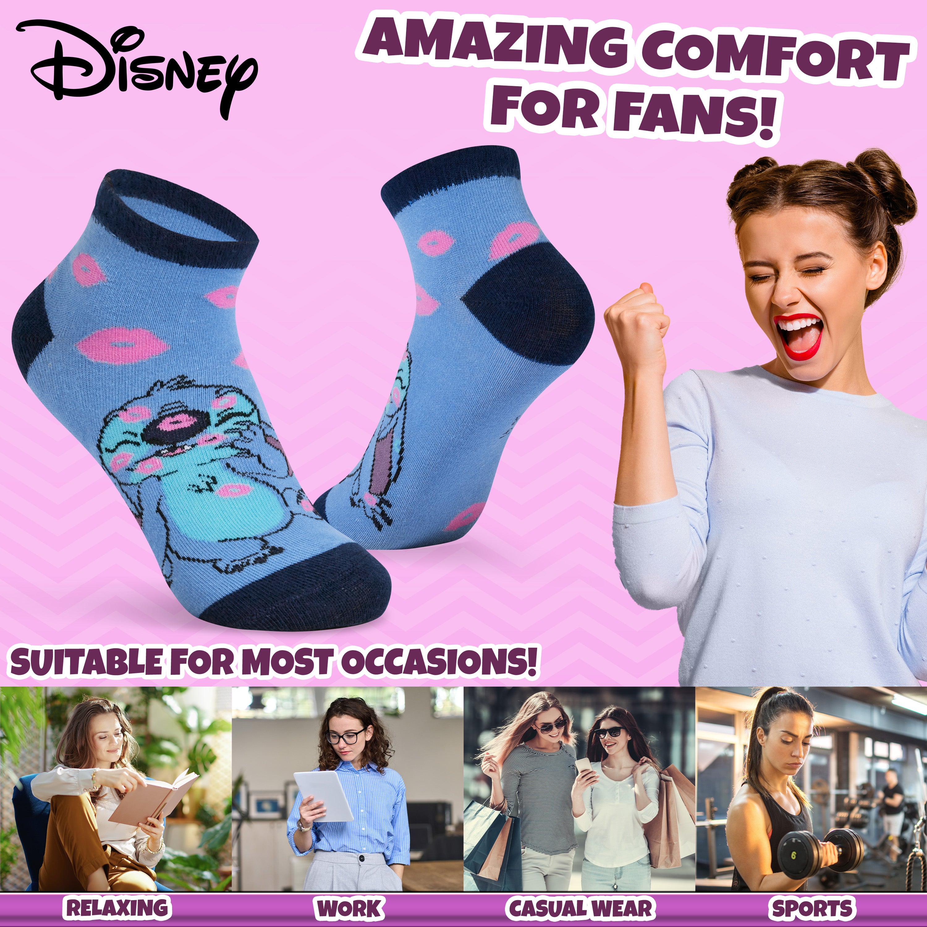 Disney Womens Ankle Socks, Soft and Breathable Socks Pack of 5 - Gifts for Her - Get Trend