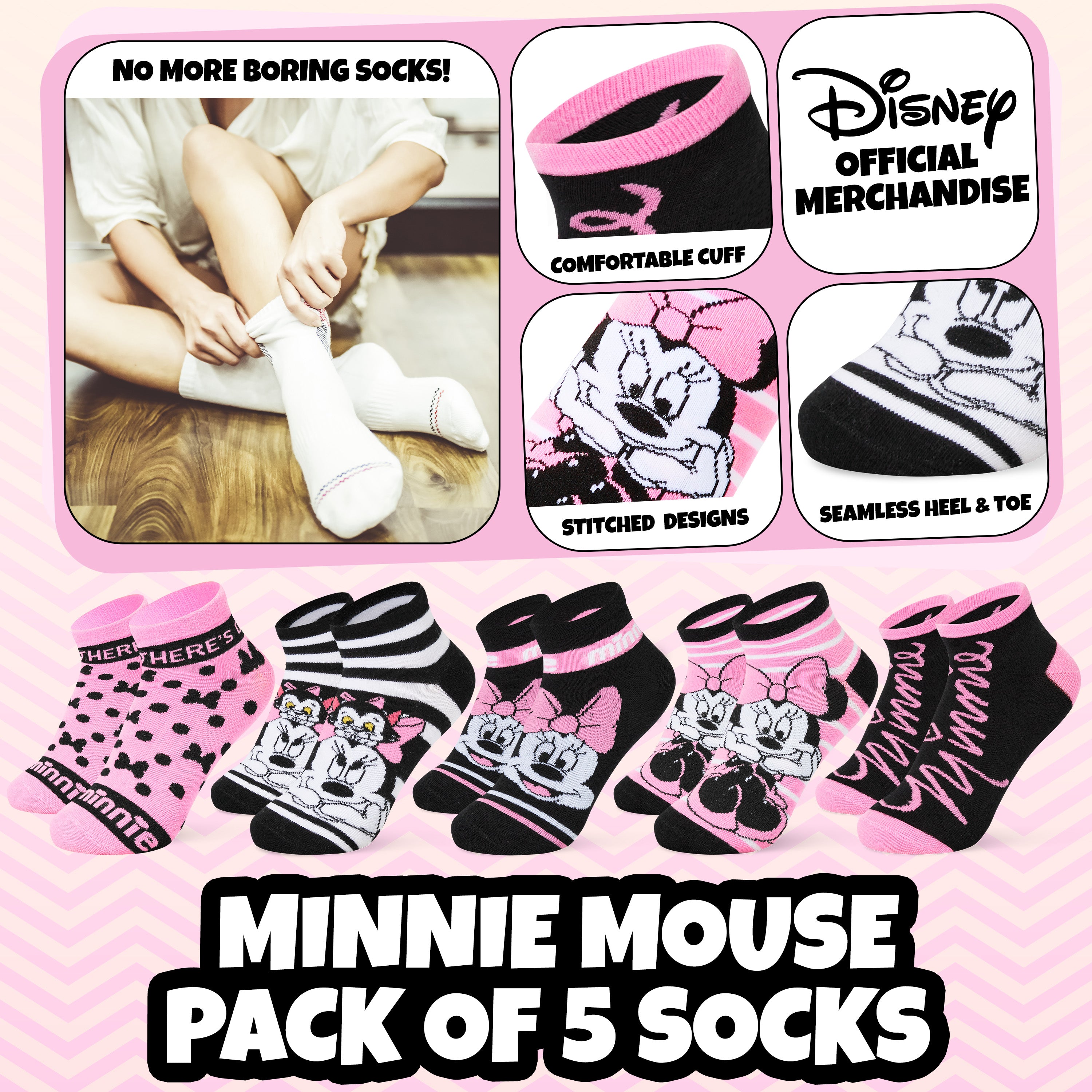 Disney Womens Ankle Socks, Soft and Breathable Socks Pack of 5 - Gifts for Her - Get Trend
