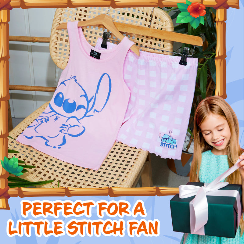 Disney Stitch Girls Short Pyjamas, Soft Breathable Loungewear - Stitch Gifts - Get Trend