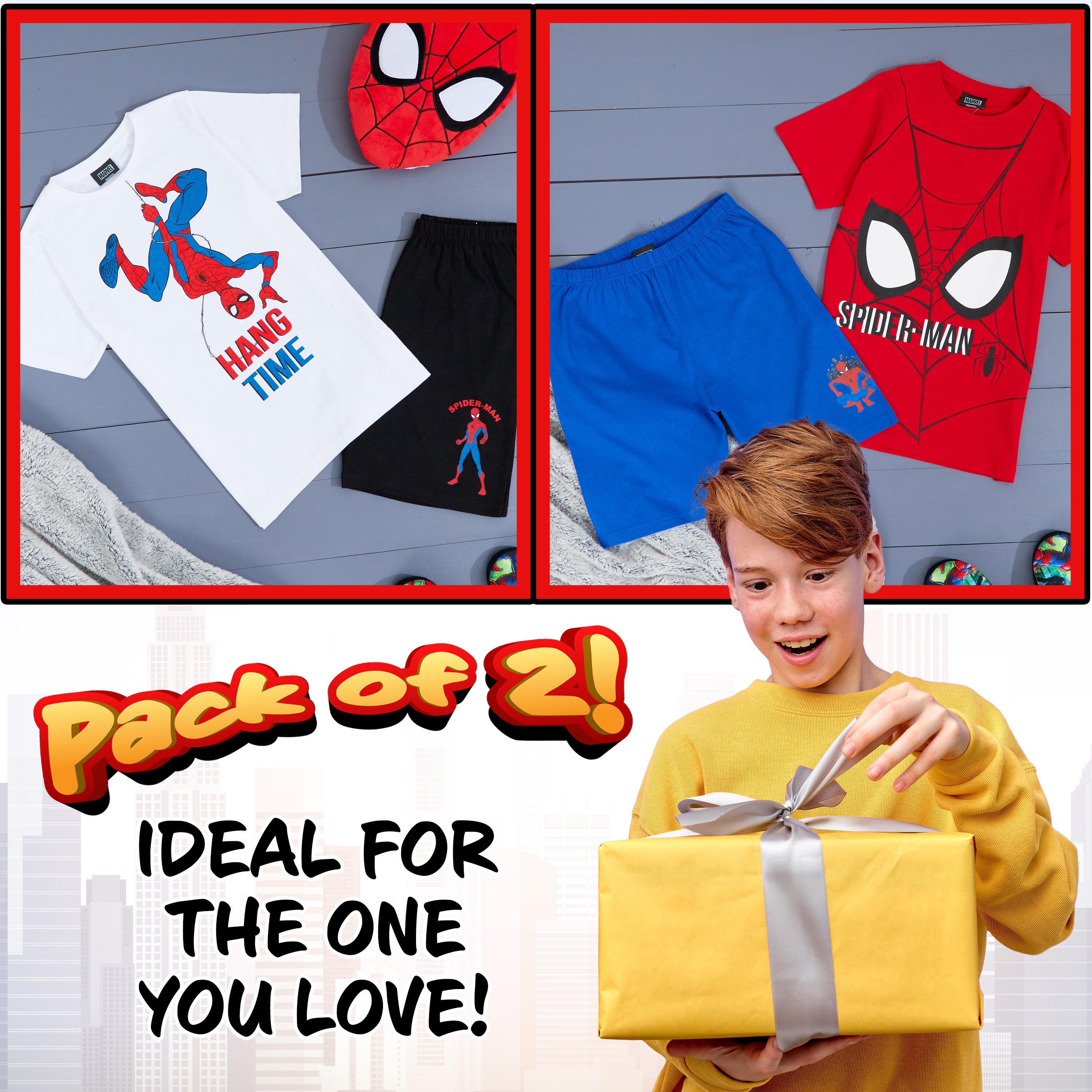 Marvel Boys Short Pyjamas Set, Breathable Loungewear Pack of 2 - Boys Gifts - Get Trend