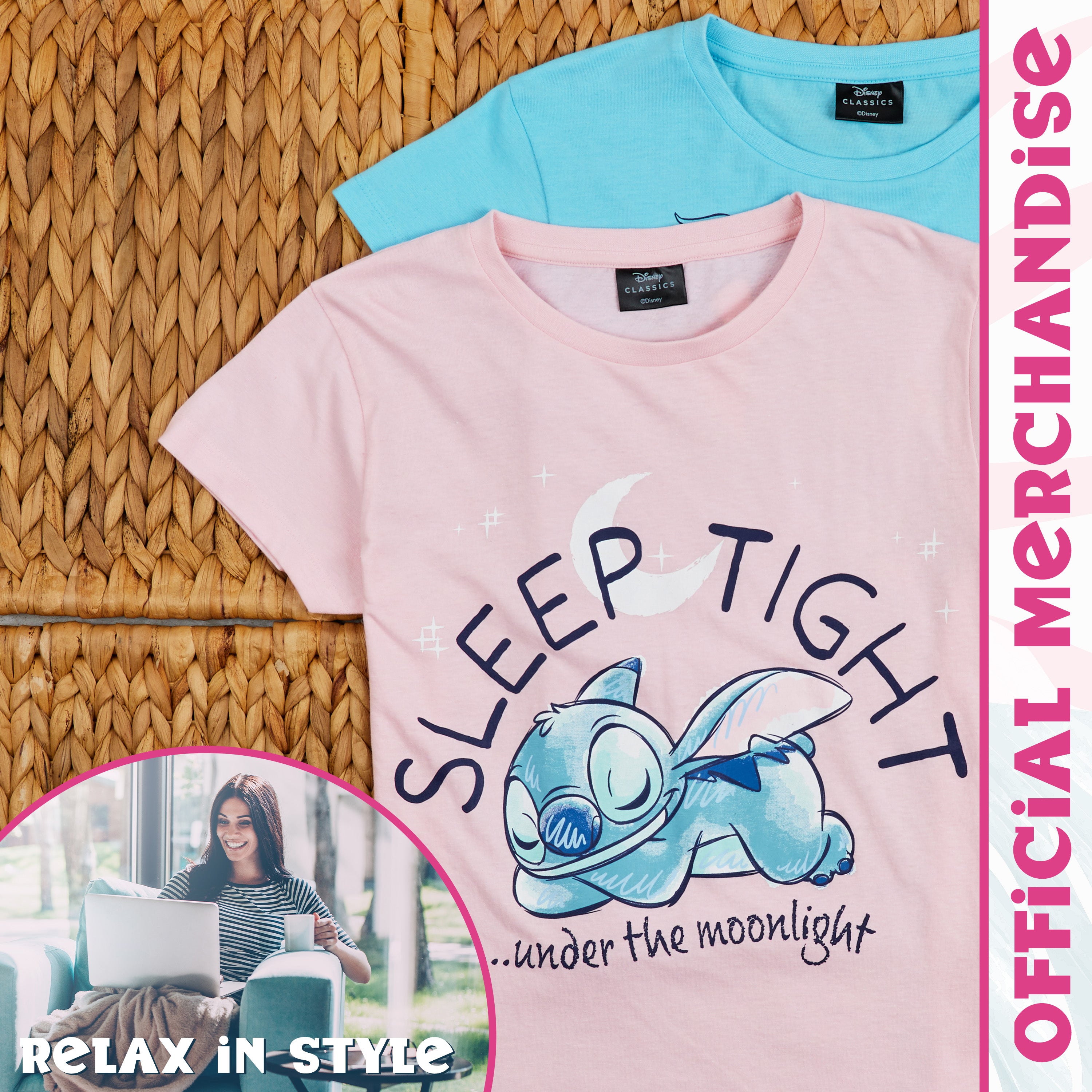 Disney Stitch Womens Short Pyjamas Set Soft Lounge Wear Pack of 2 Stitch Gifts - Get Trend