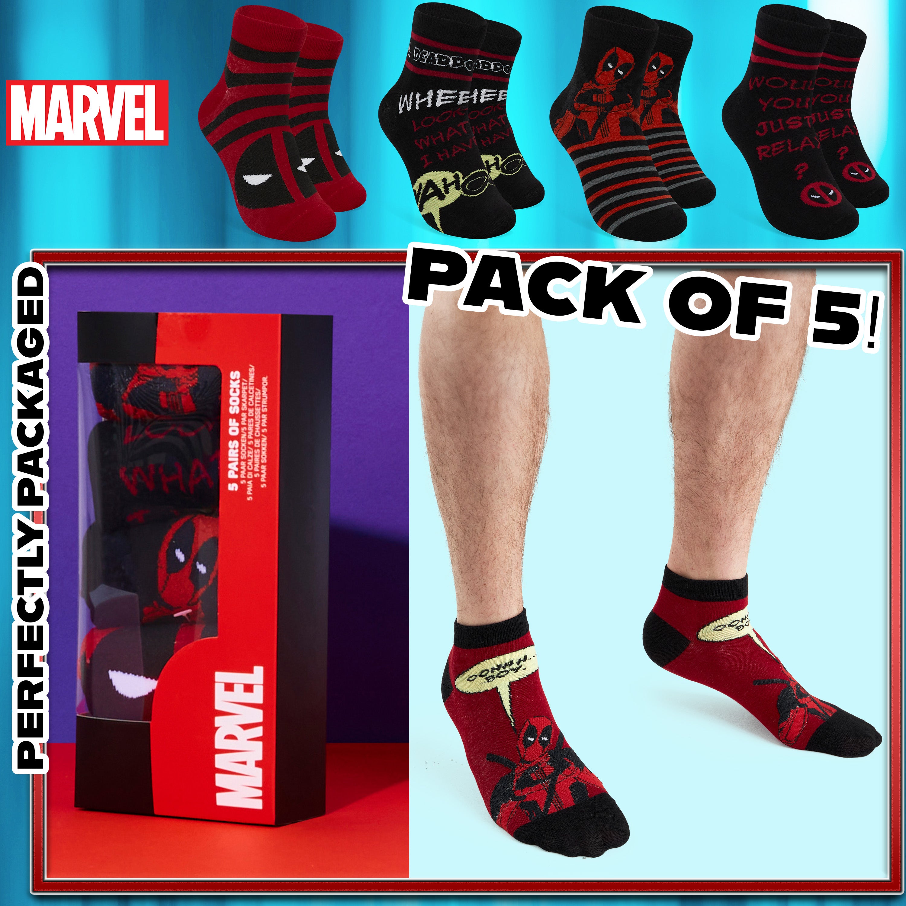 Marvel Mens Ankle Socks, Soft and Breathable Socks Pack of 5 - Gifts for Him - Get Trend