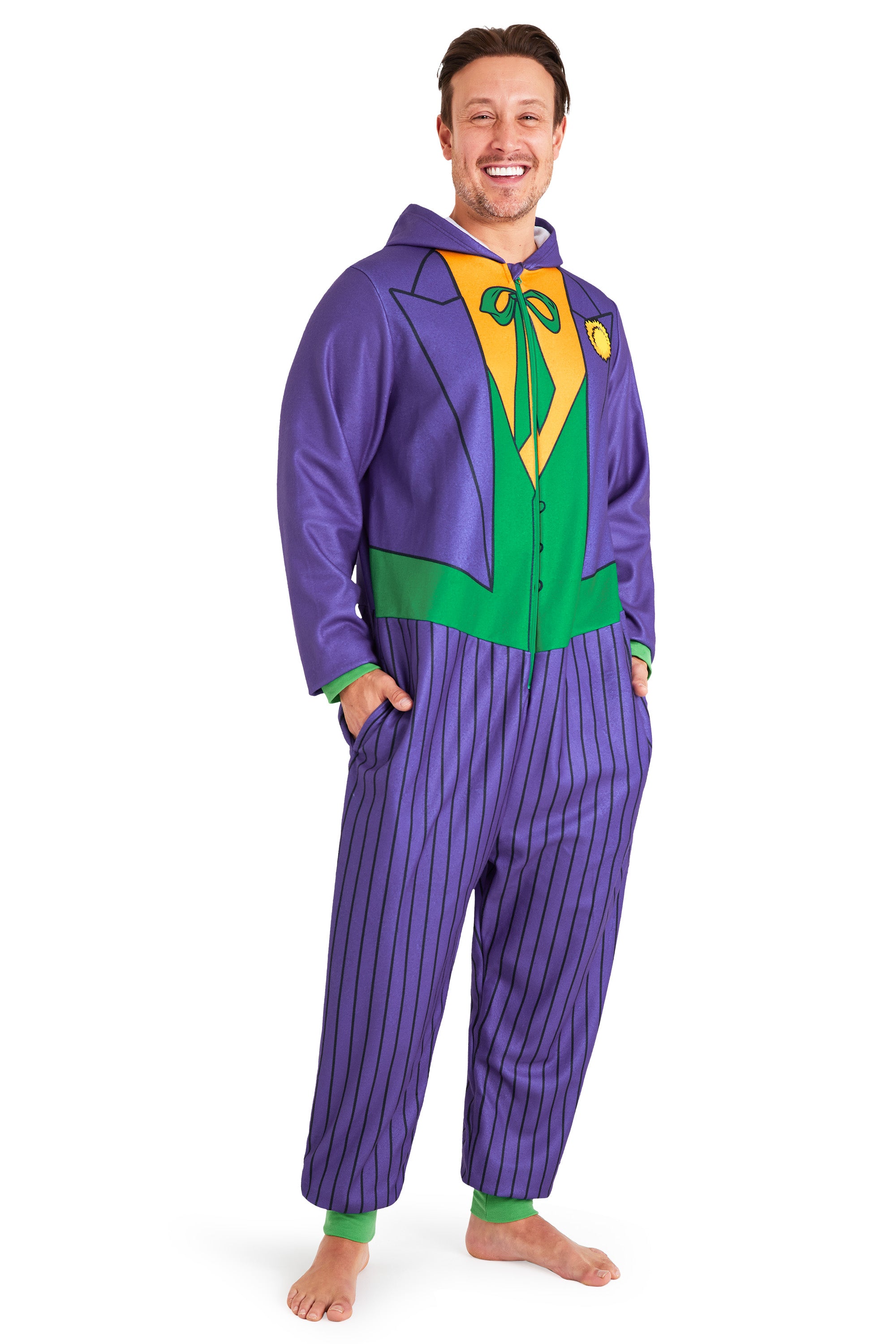 DC Comics Joker Mens Fleece Onesie with Hood, Fleece Loungewear - Funny Gifts for Him - Get Trend