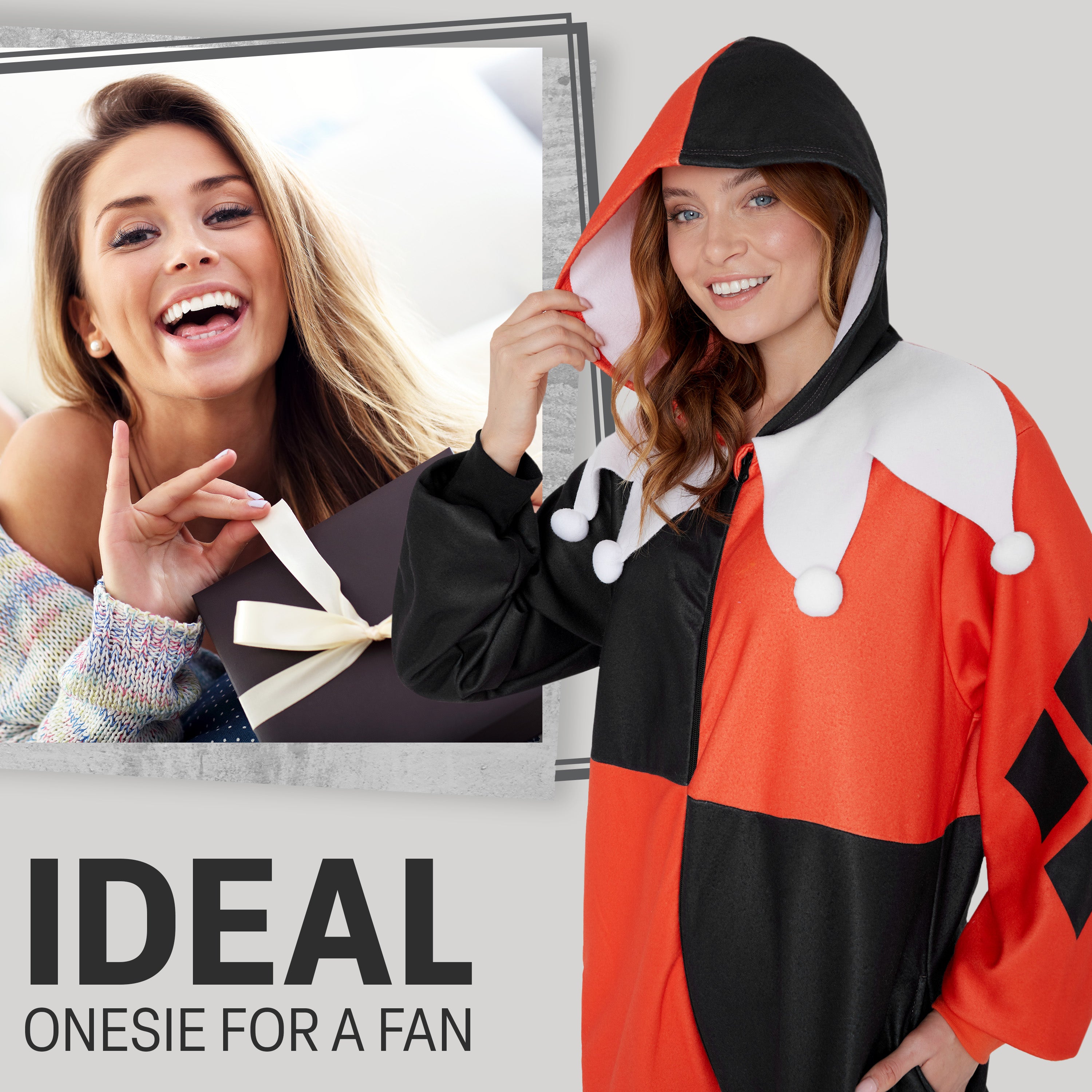 DC Comics Harley Quinn Womens Fleece Onesie with Hood, Fleece Loungewear - Get Trend