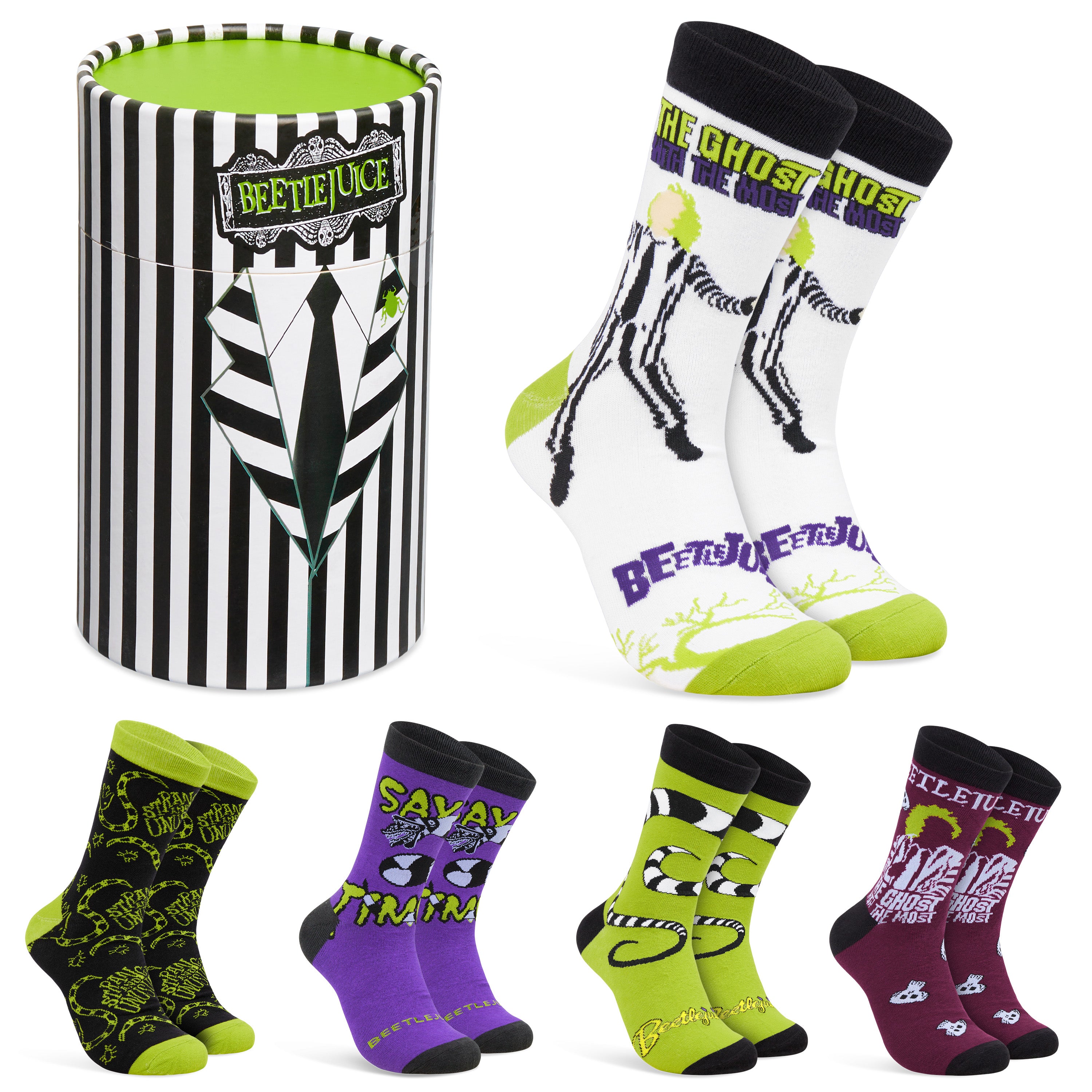 BEETLEJUICE Men's Novelty Calf Length Socks, Pack of 5 Funny Socks - Gifts for Him - Get Trend