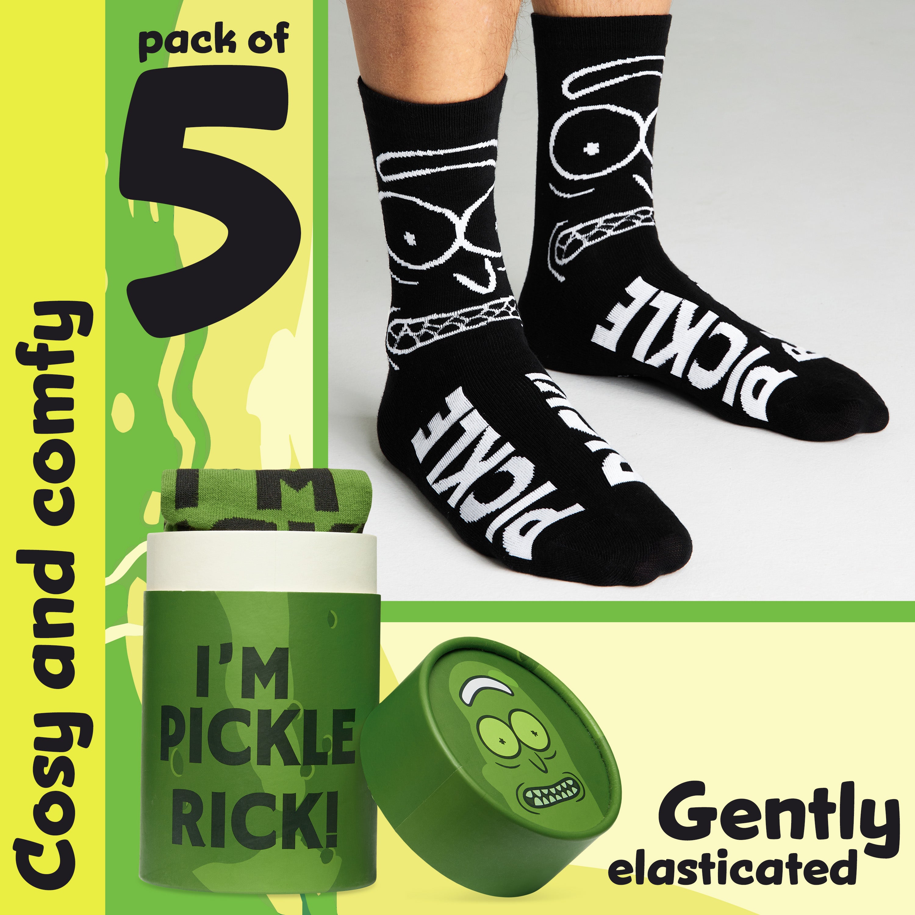 Rick and Morty Mens Calf Length Socks, Pack of 5 Soft Breathable Funny Socks - Gifts for Men - Get Trend