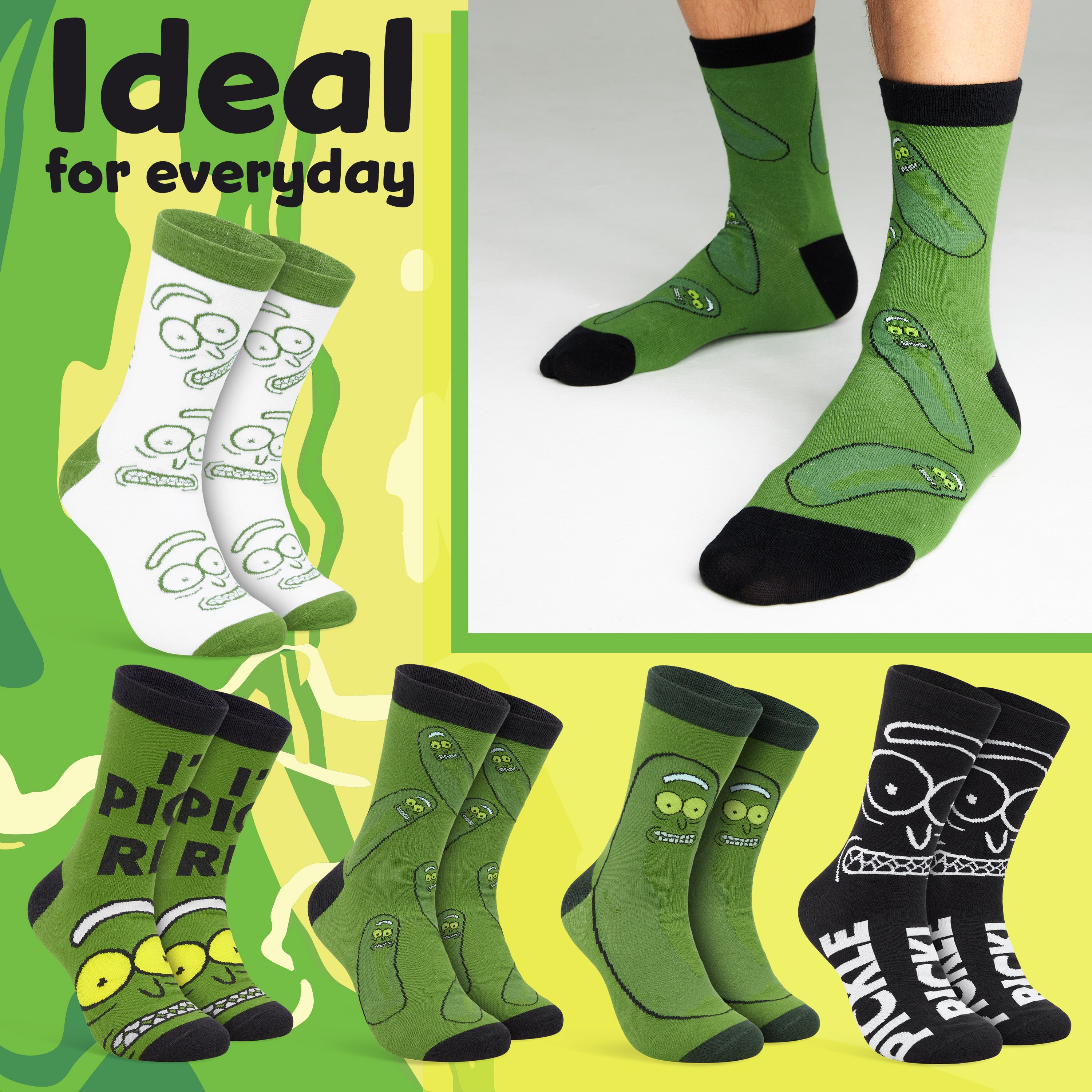 Rick and Morty Mens Calf Length Socks, Pack of 5 Soft Breathable Funny Socks - Gifts for Men - Get Trend