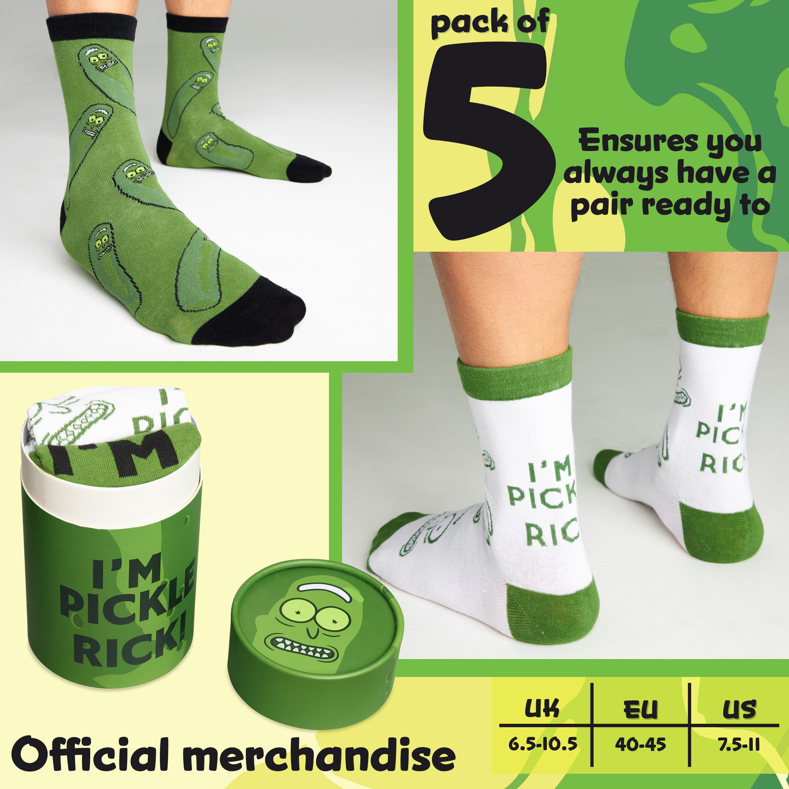 Rick and Morty Mens Calf Length Socks, Pack of 5 Soft Breathable Funny Socks - Gifts for Men - Get Trend