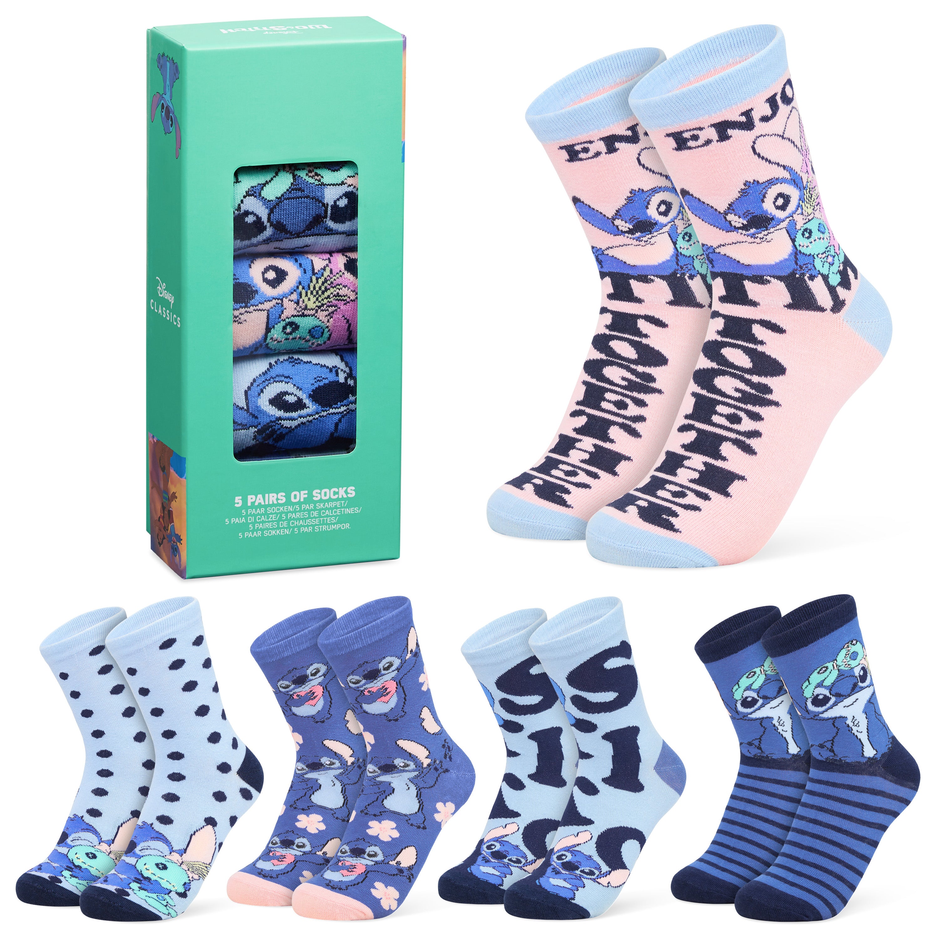 Disney Stitch Womens Calf Length Socks for Women Teenagers Soft Stretchy Socks Pack of 5 - Gifts for Women - Get Trend